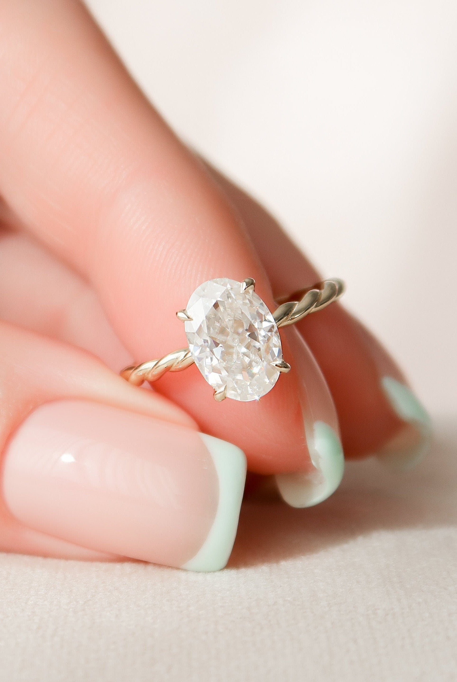 2.0CT Oval Hidden Halo Moissanite Diamond Braided Engagement Ring