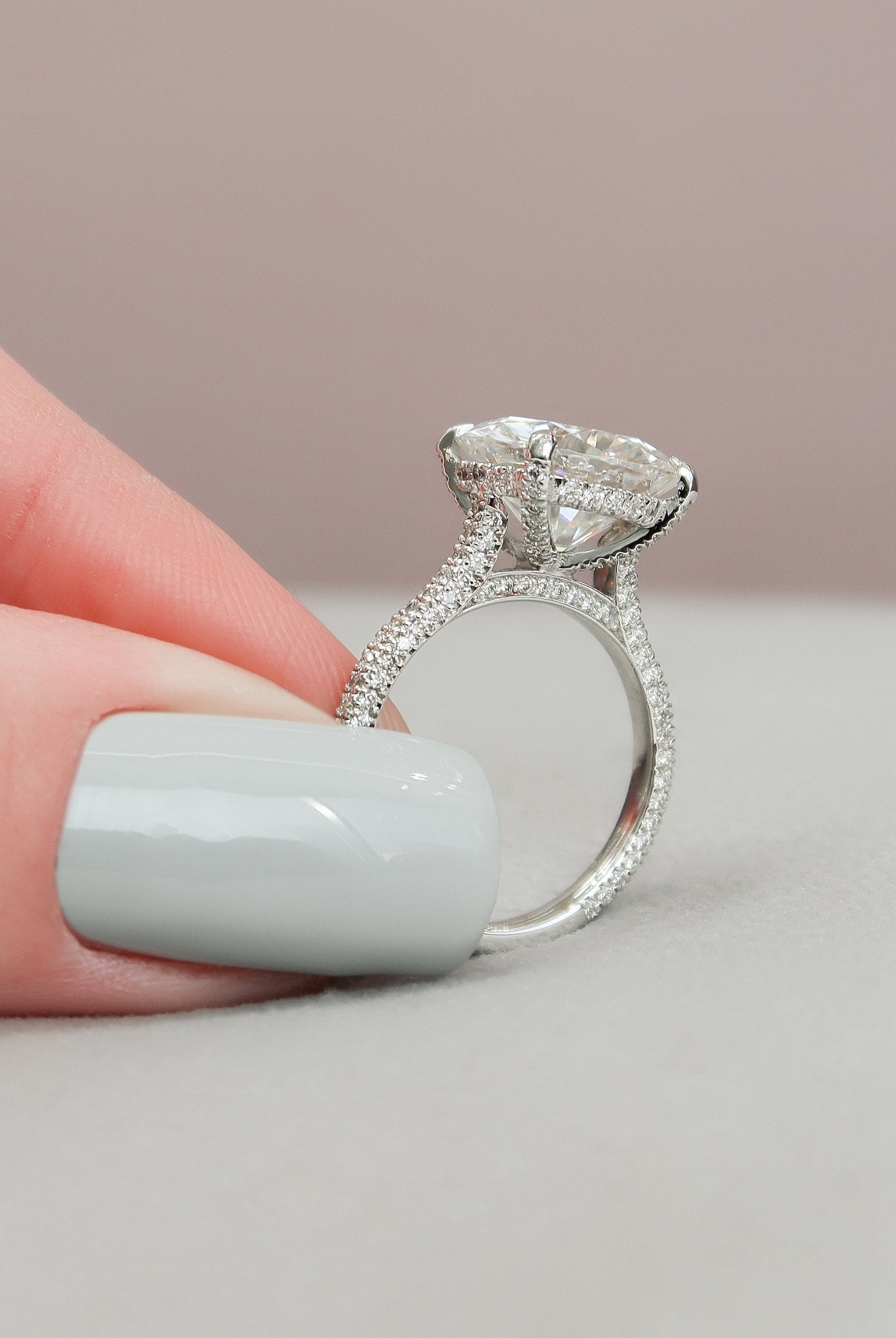 5.0CT Cathedral Set Round Three Sided Pave Moissanite Diamond Engagement Ring