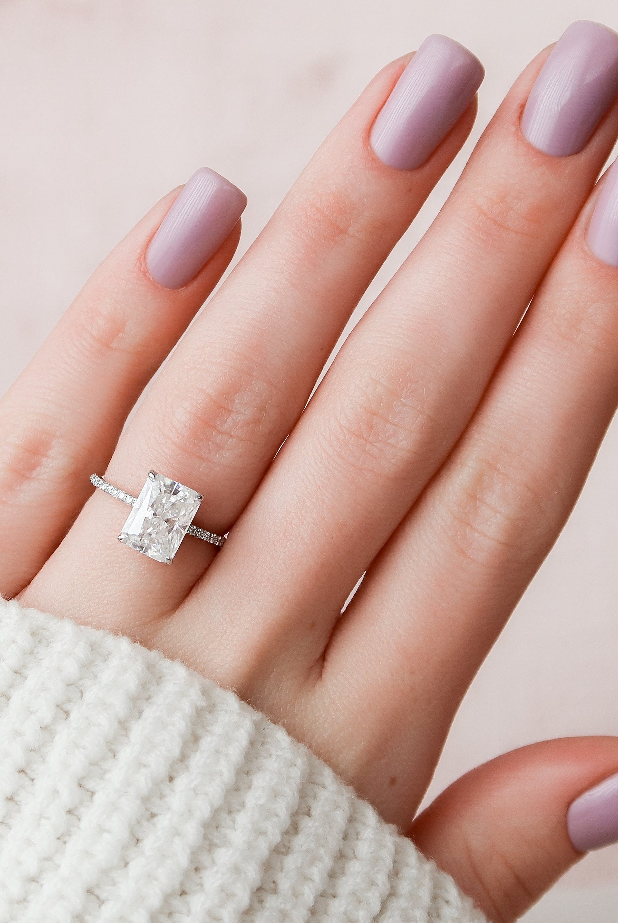 3.50CT Radiant Hidden Halo Moissanite Diamond Pave Engagement Ring