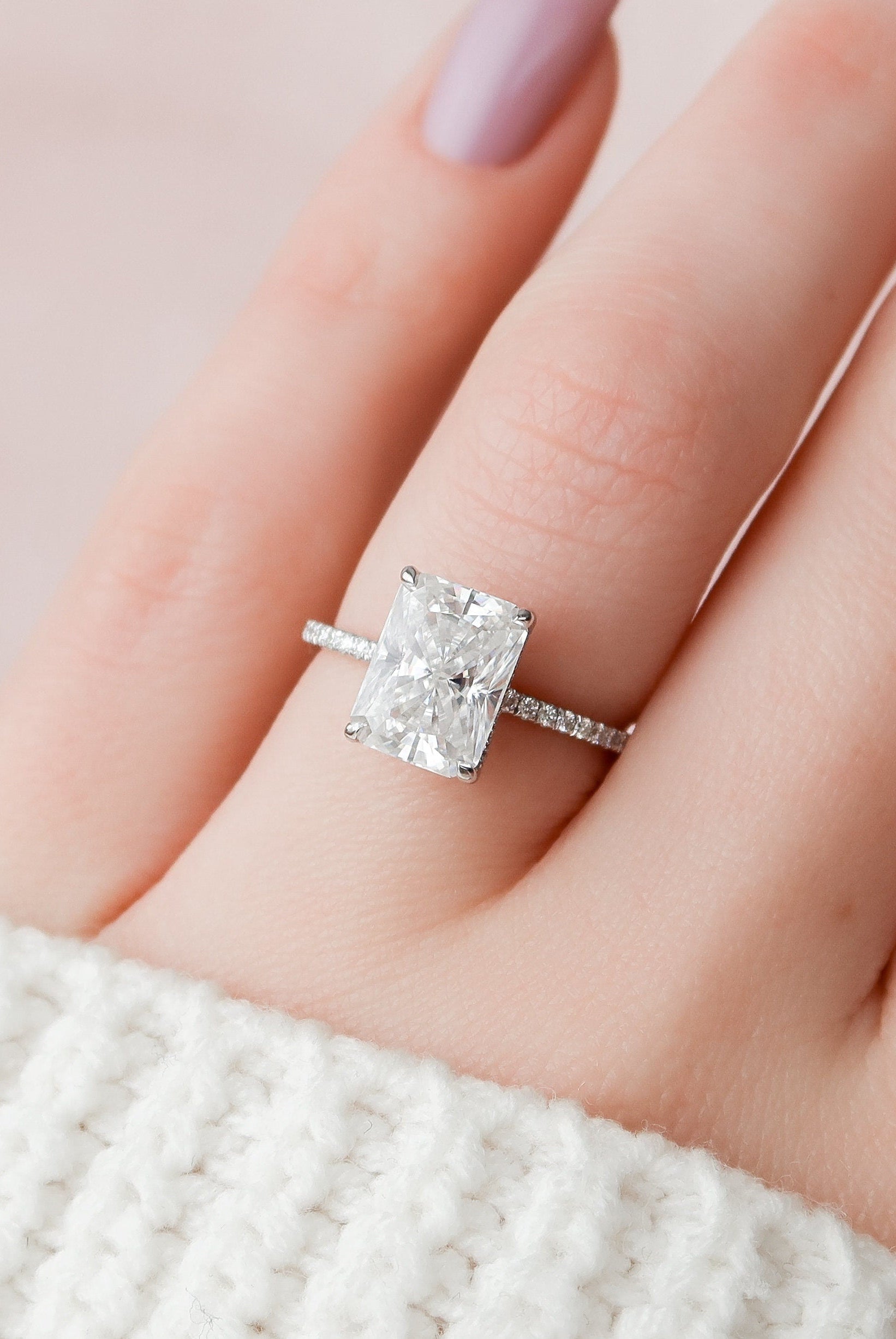 3.50CT Radiant Hidden Halo Moissanite Diamond Pave Engagement Ring