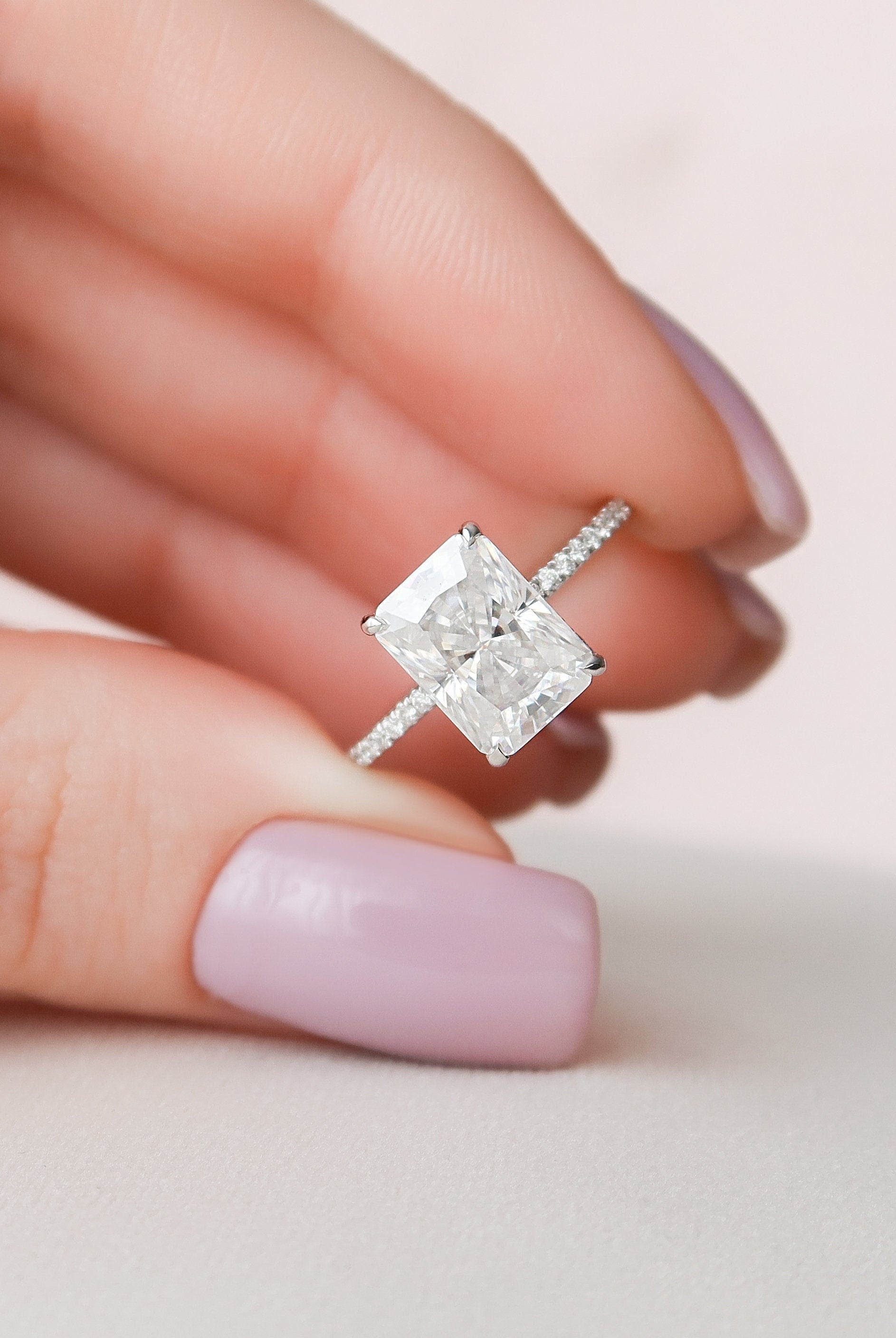 3.50CT Radiant Hidden Halo Moissanite Diamond Pave Engagement Ring
