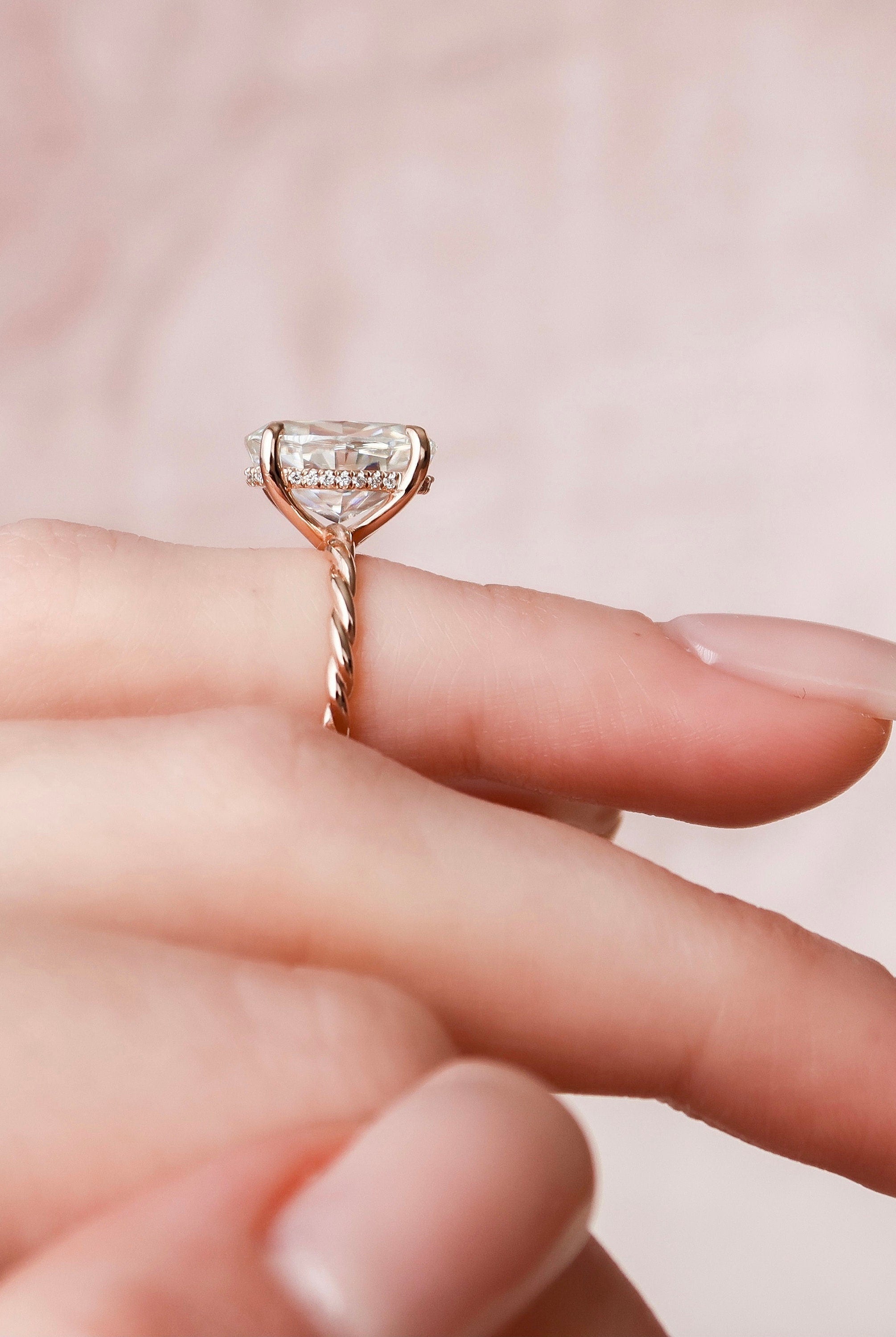 3.50CT Oval Braided Moissanite Diamond Hidden Halo Engagement Ring