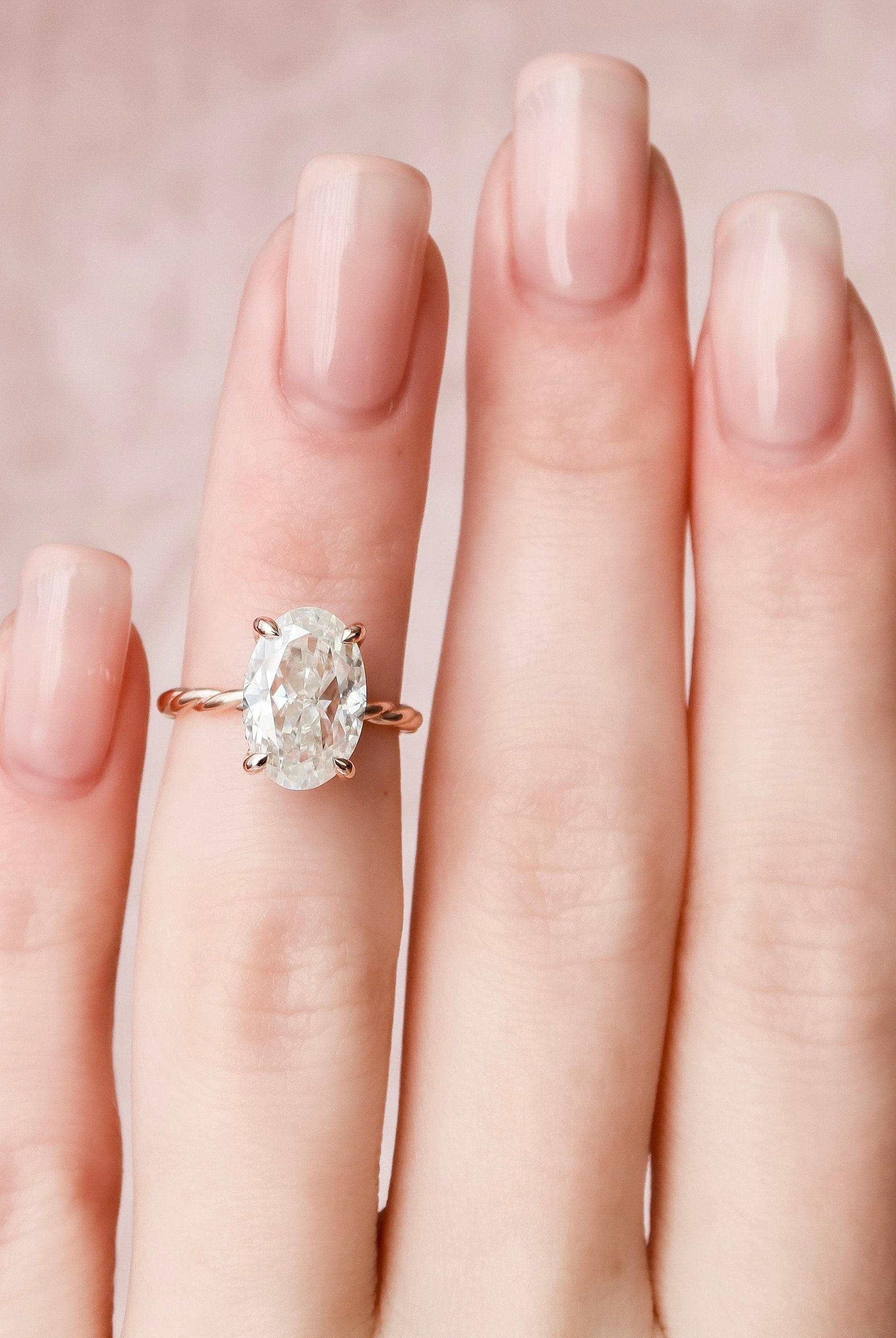 3.50CT Oval Braided Moissanite Diamond Hidden Halo Engagement Ring