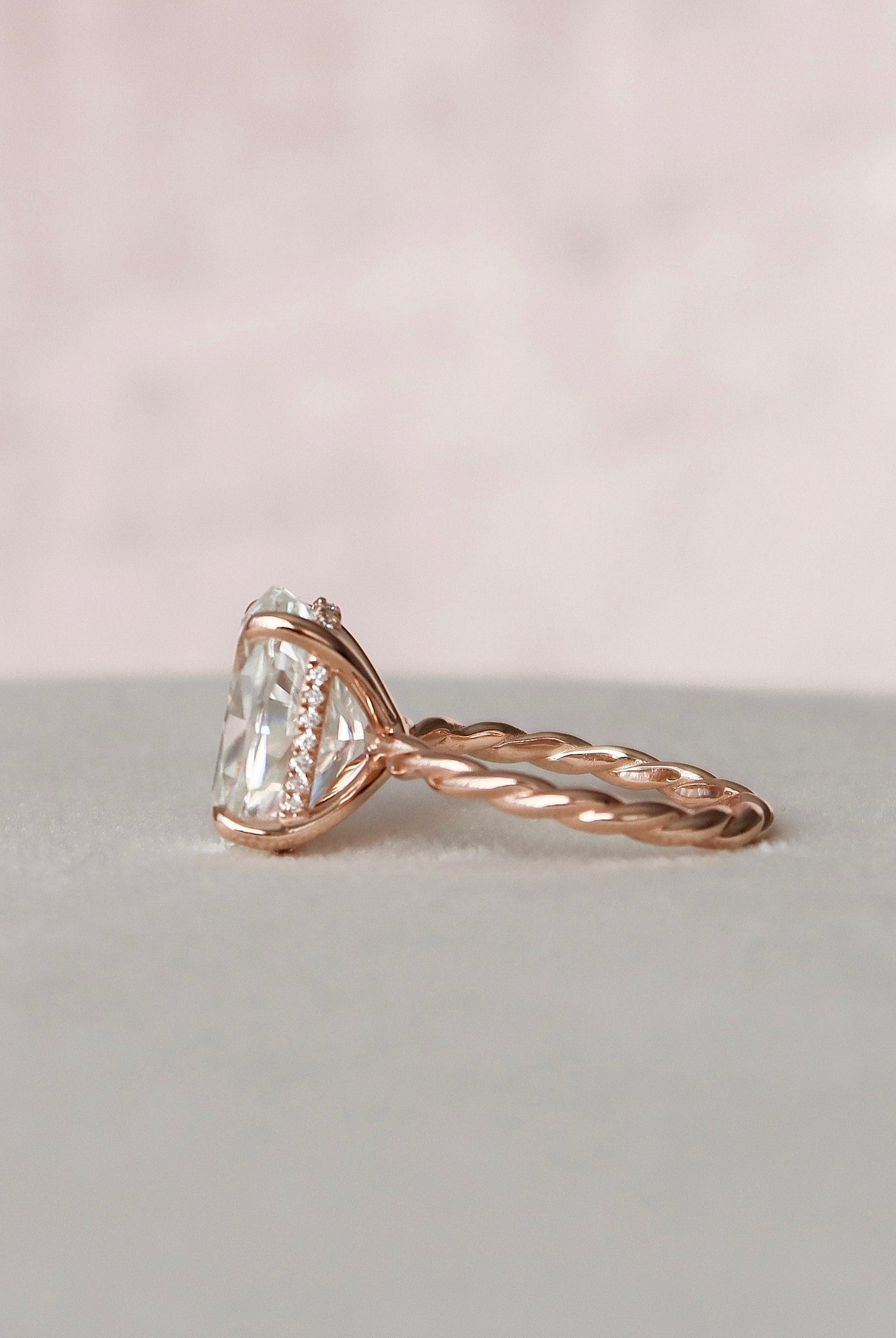 3.50CT Oval Braided Moissanite Diamond Hidden Halo Engagement Ring