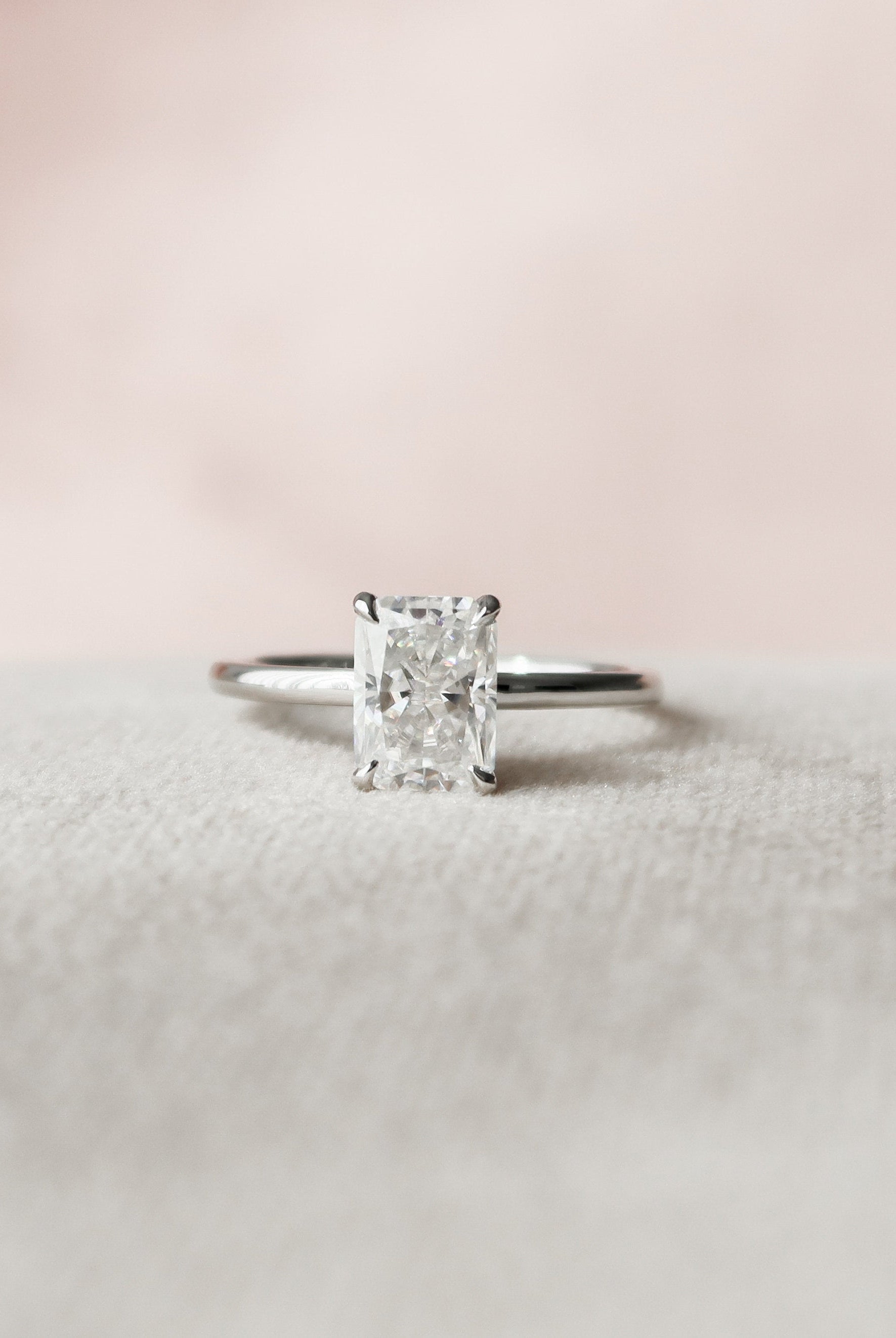 1.50CT Radiant Solitaire Moissanite Diamond Hidden Halo Engagement Ring