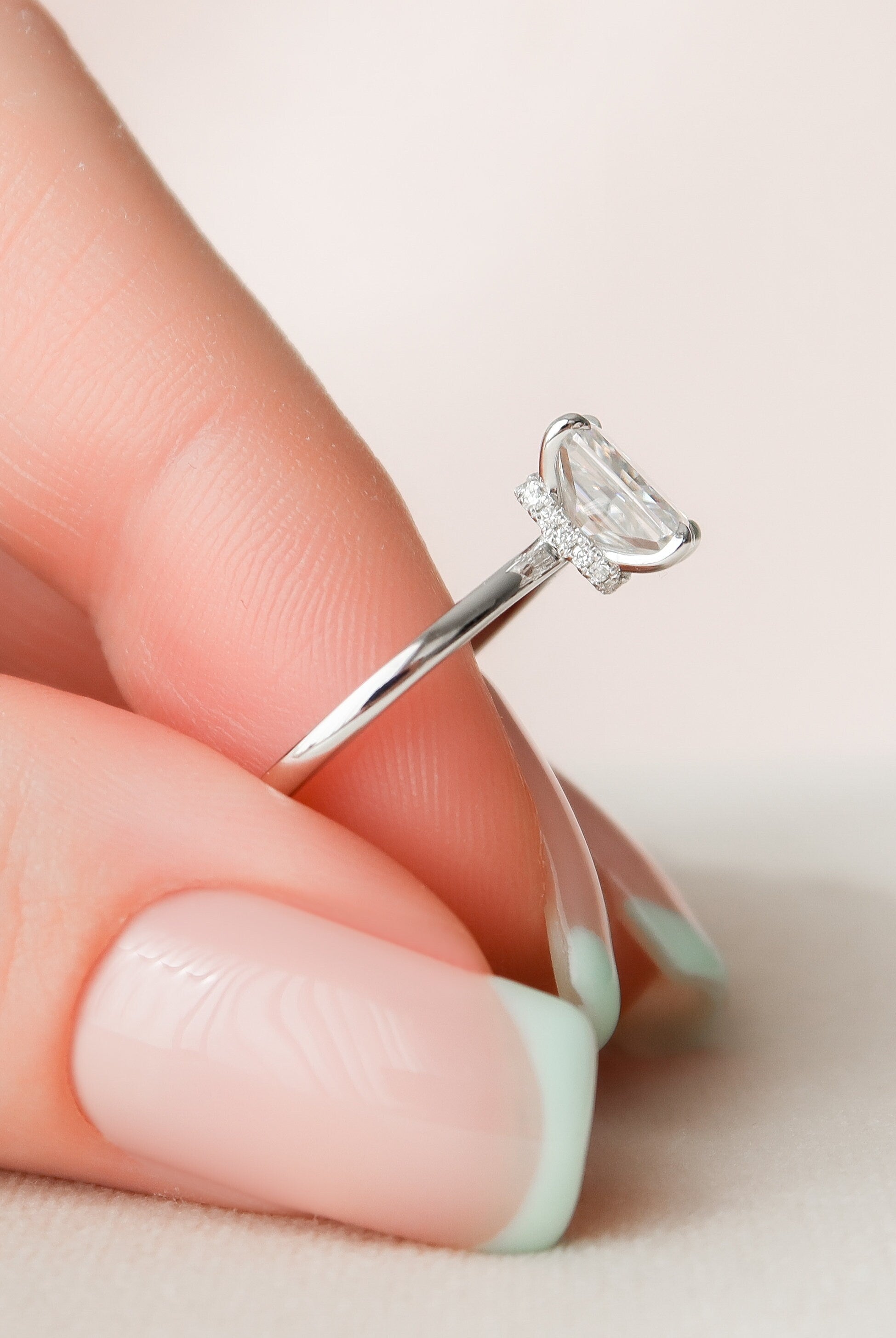 1.50CT Radiant Solitaire Moissanite Diamond Hidden Halo Engagement Ring