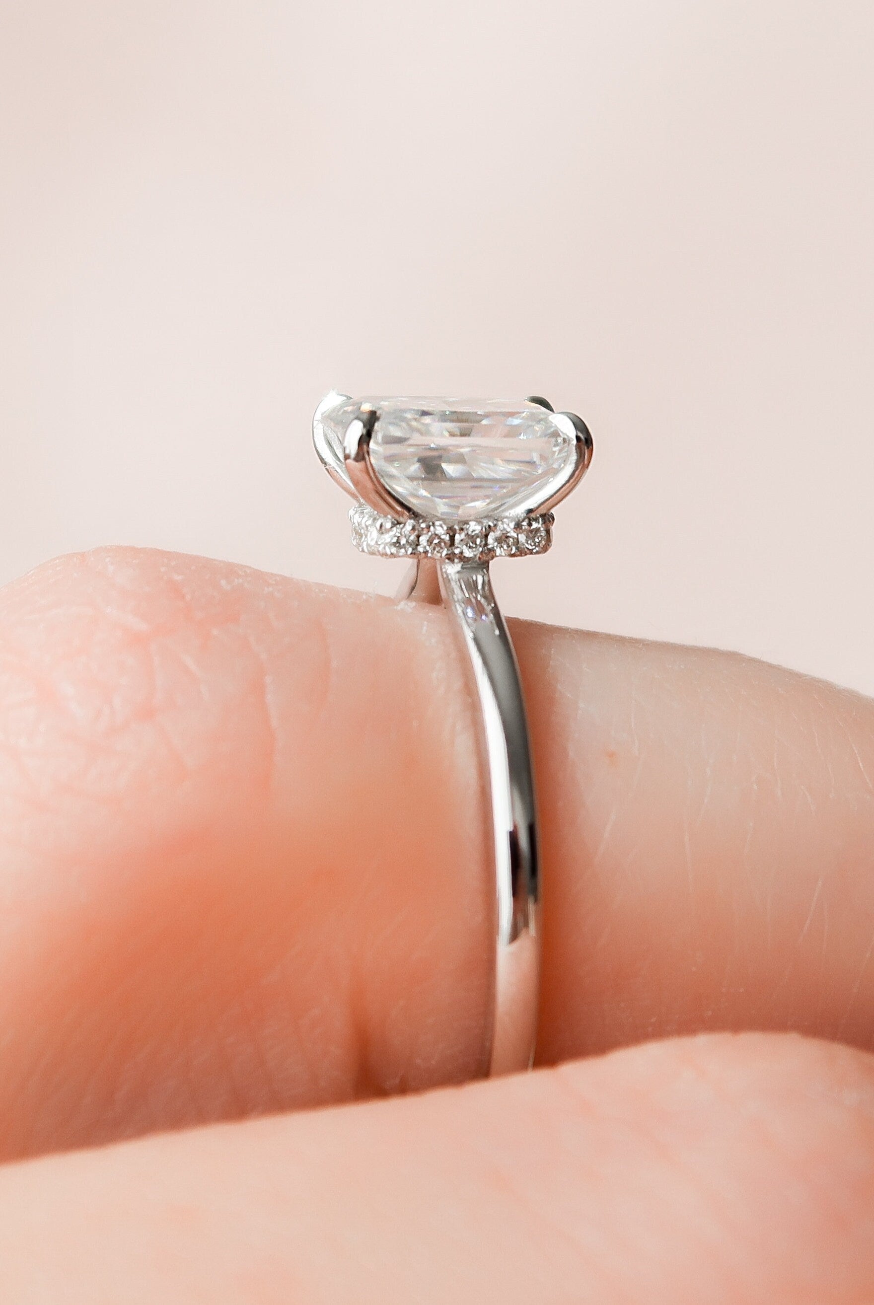 1.50CT Radiant Solitaire Moissanite Diamond Hidden Halo Engagement Ring