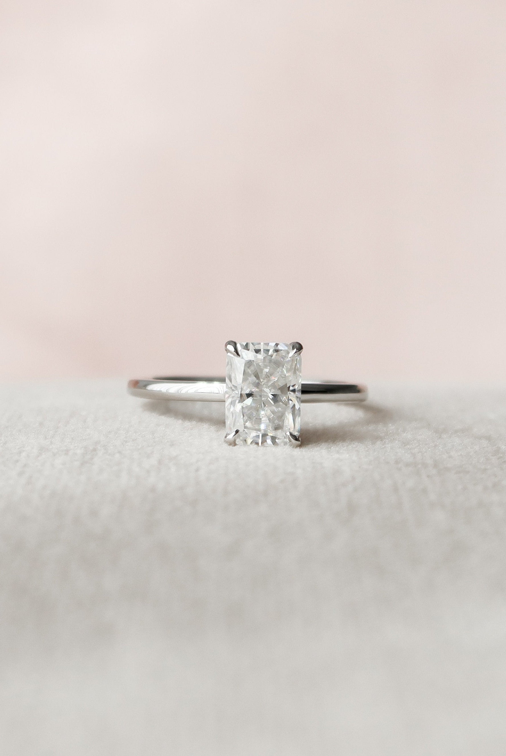 1.50CT Radiant Solitaire Moissanite Diamond Hidden Halo Engagement Ring