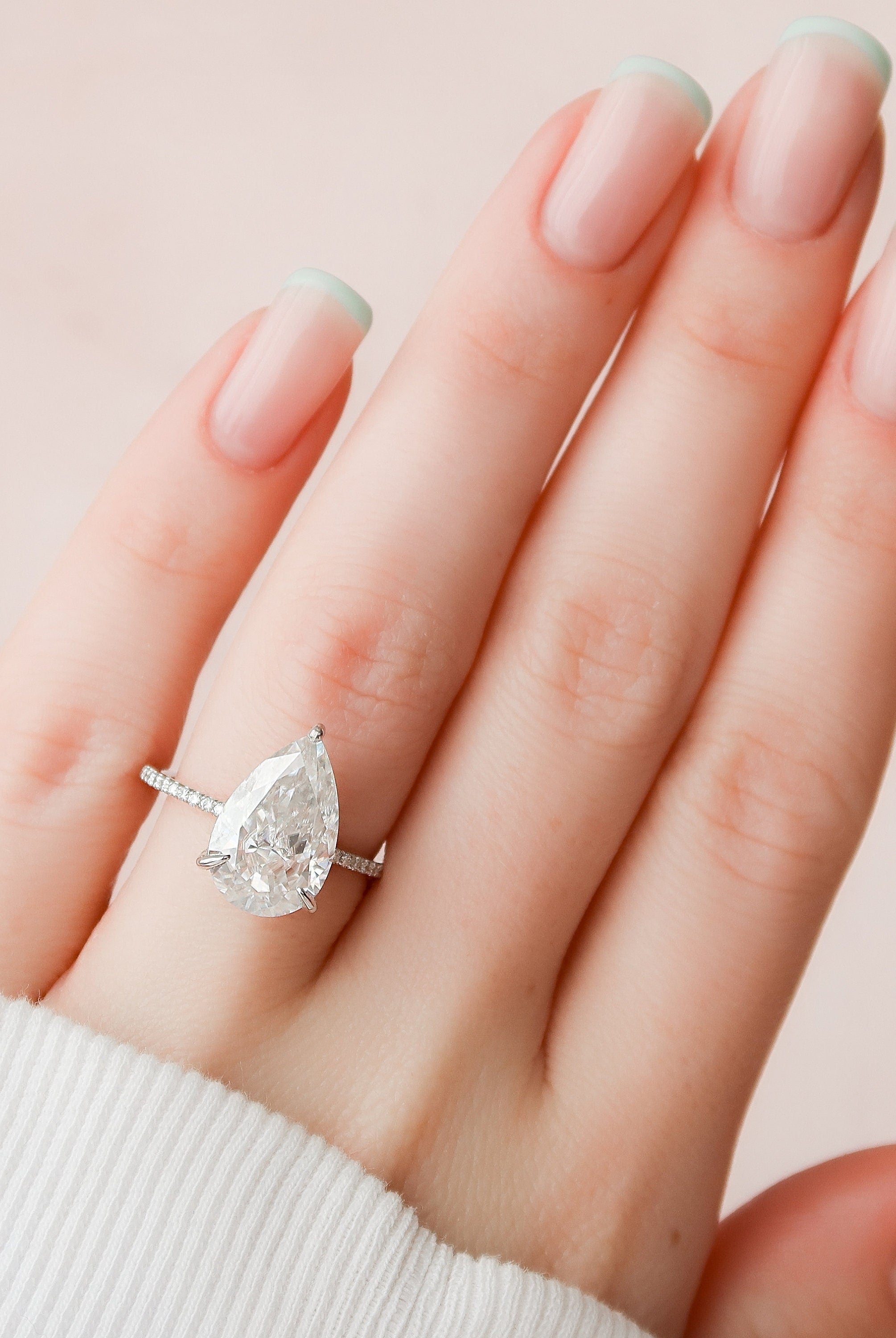 4.50CT Pear Hidden Halo Moissanite Diamond Solitaire Engagement Ring
