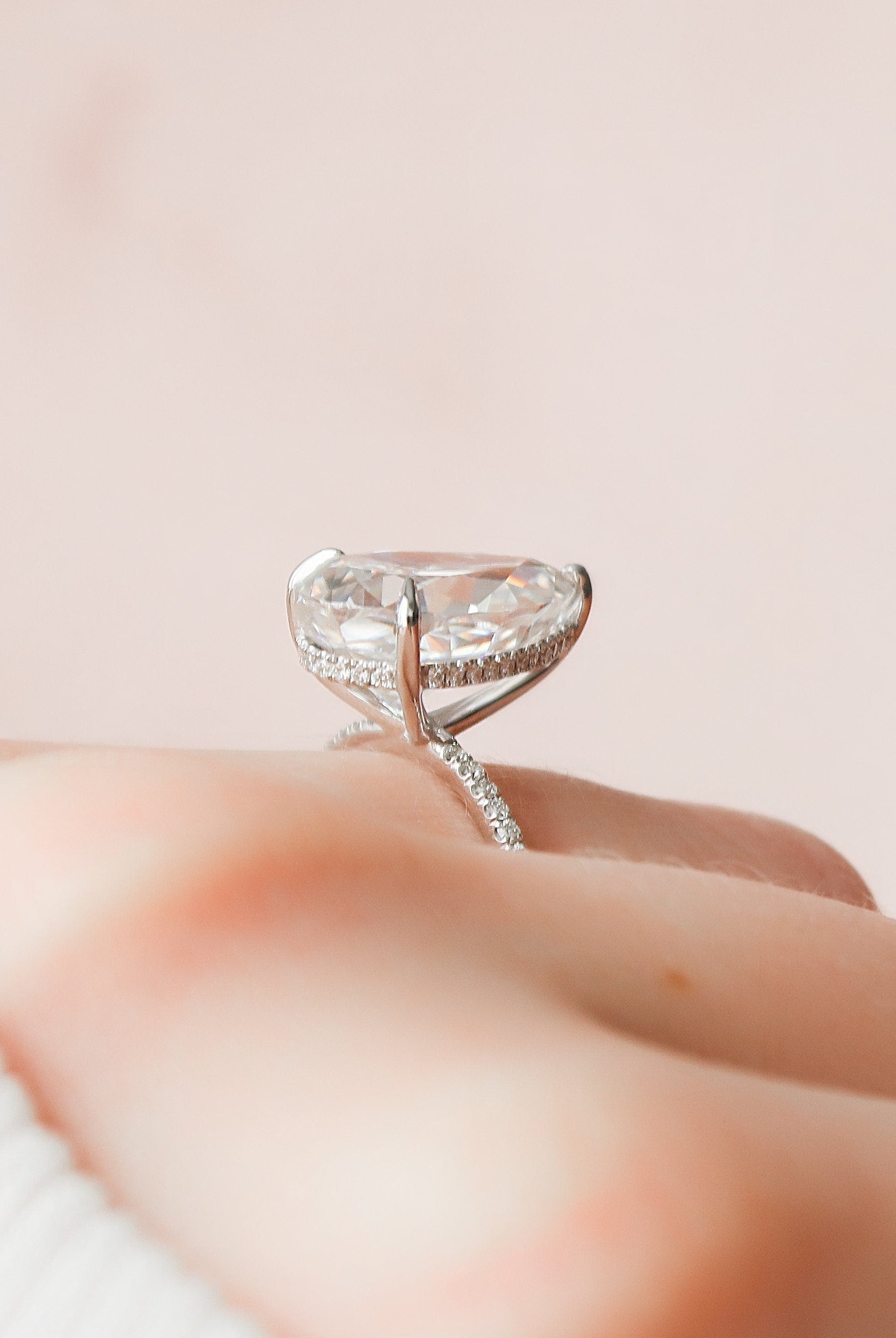 4.50CT Pear Hidden Halo Moissanite Diamond Solitaire Engagement Ring
