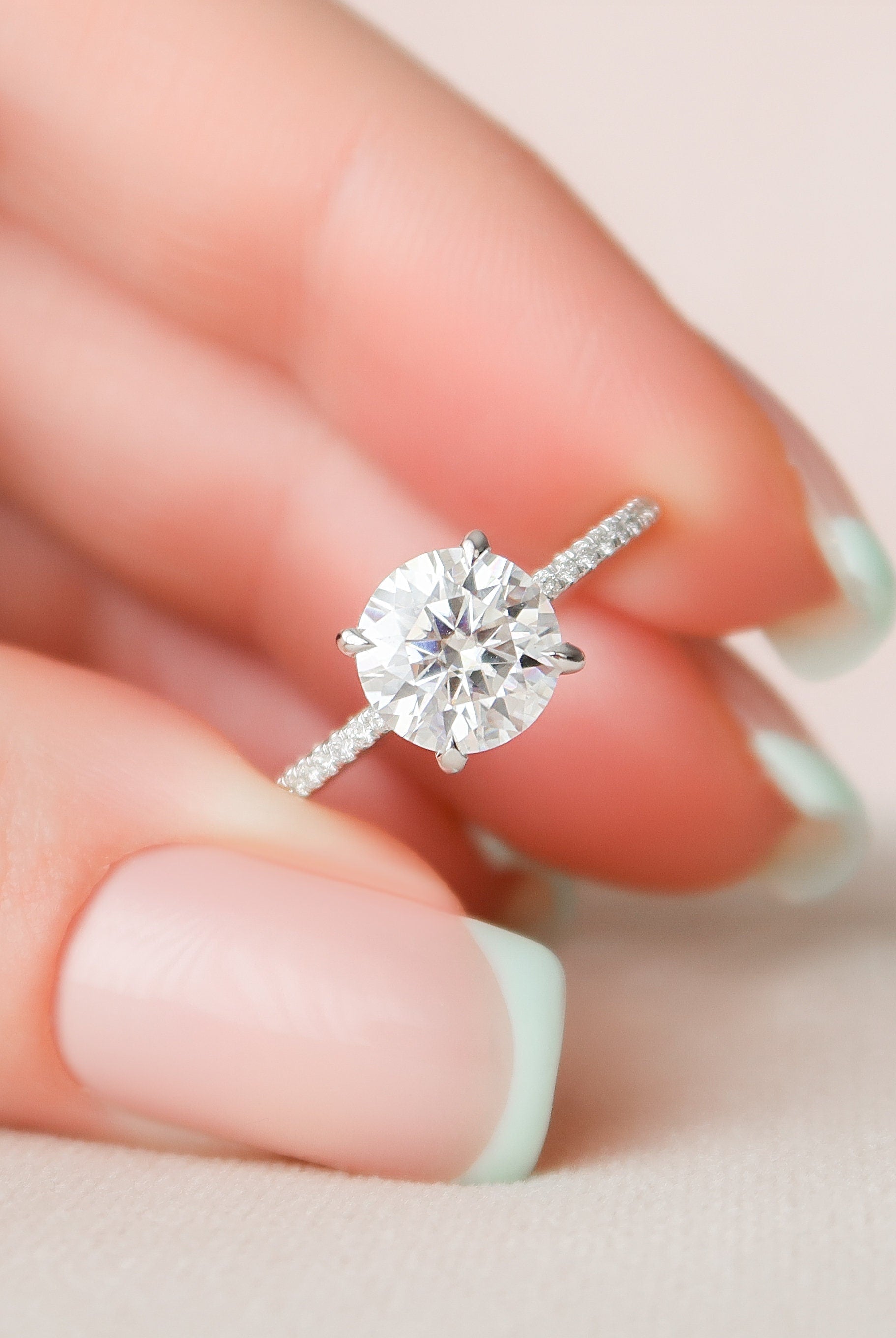 2.0CT Round Hidden Halo Moissanite Diamond Pave Engagement Ring