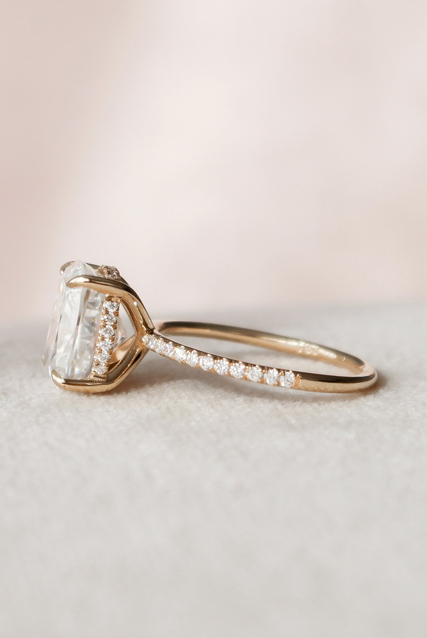 4.0CT Elongated Cushion Pave Moissanite Diamond Hidden Halo Engagement Ring