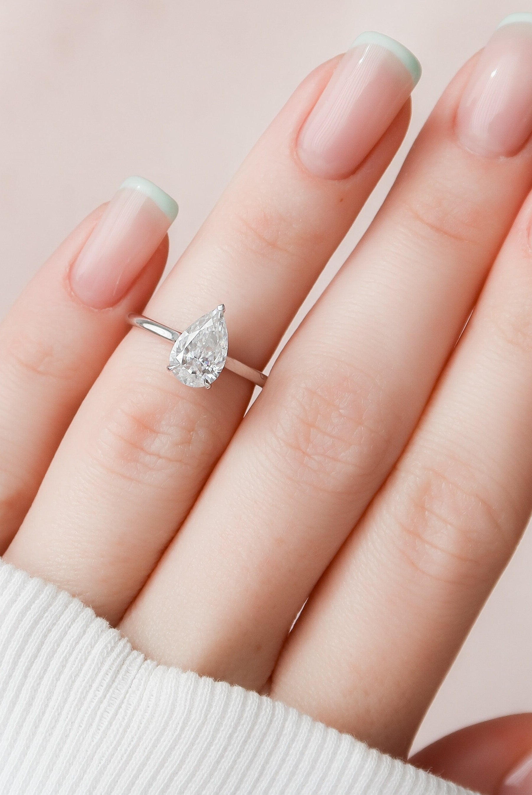 1.50CT Pear Cathedral Set Moissanite Diamond Hidden Halo Engagement Ring