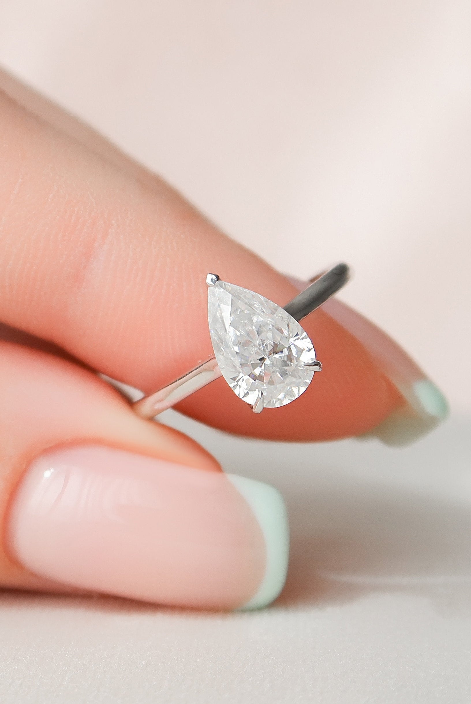 1.50CT Pear Cathedral Set Moissanite Diamond Hidden Halo Engagement Ring