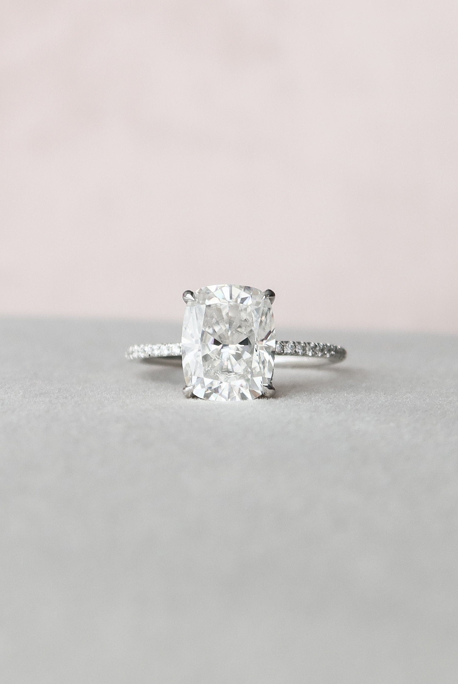 4.0CT Elongated Cushion Pave Moissanite Diamond Hidden Halo Engagement Ring