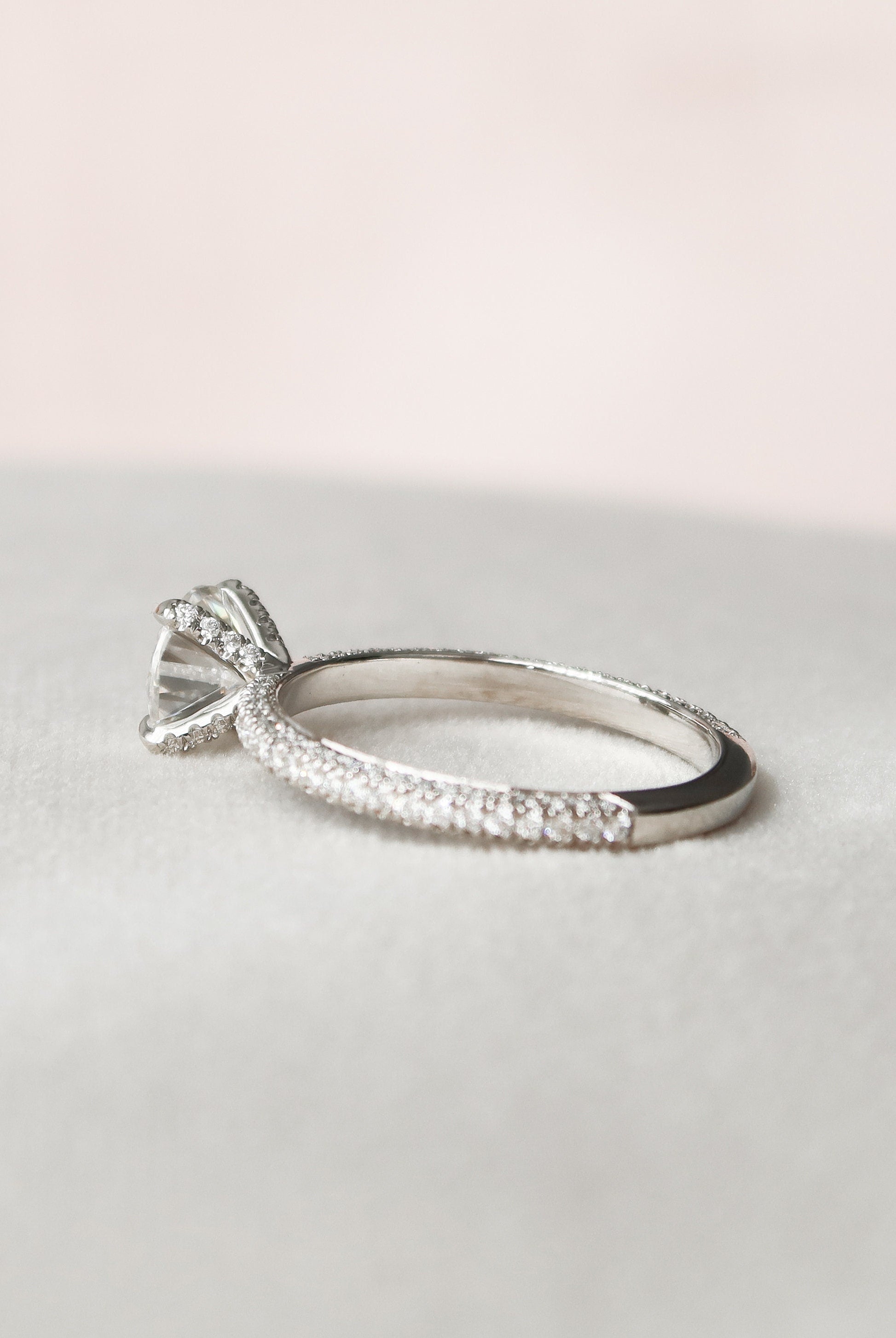 1.50CT Round Three Sided Pave Moissanite Diamond Engagement Ring In Solid Gold