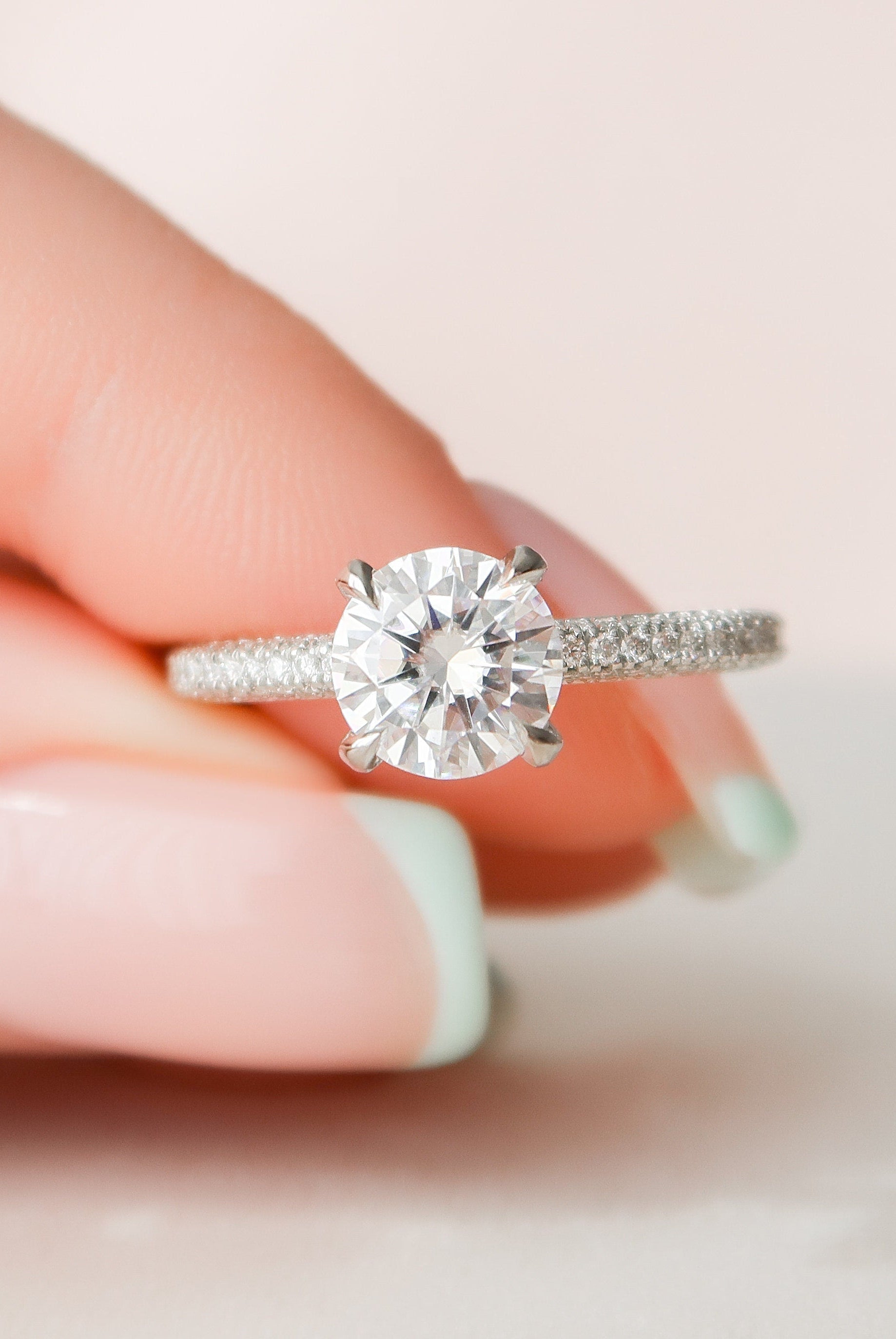 1.50CT Round Three Sided Pave Moissanite Diamond Engagement Ring In Solid Gold