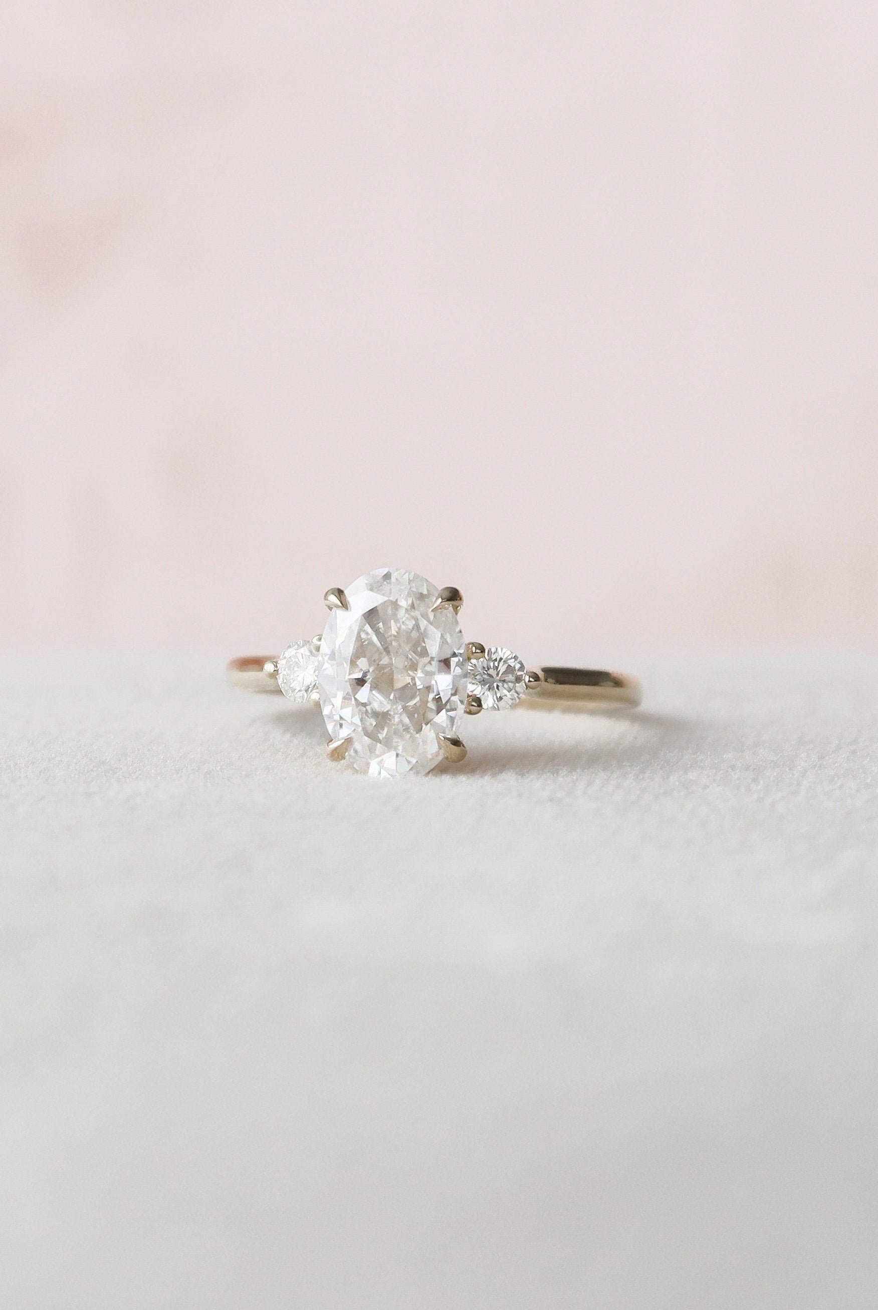 2.0CT Elongated Oval Three Stone Moissanite Diamond Hidden Halo Engagement Ring