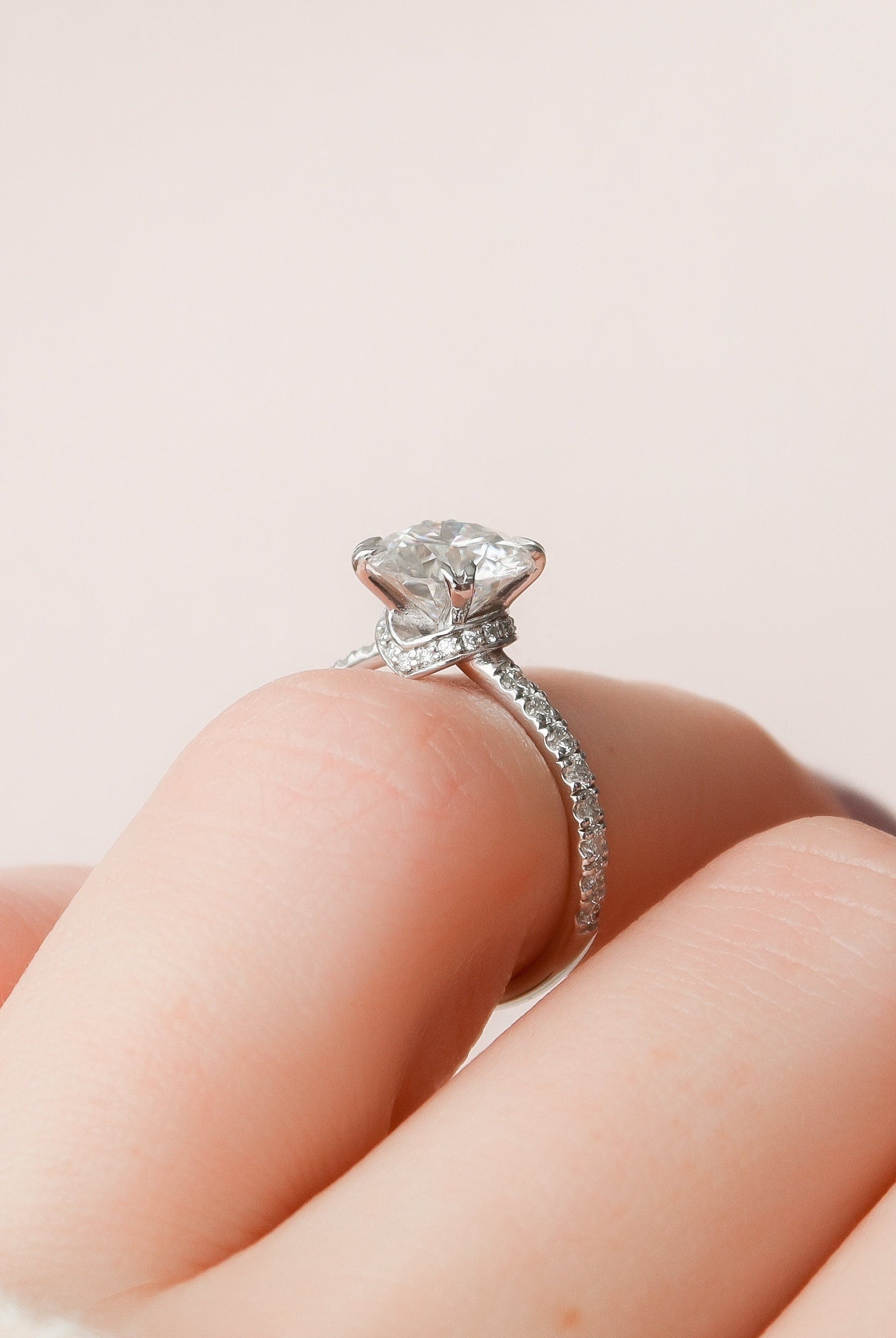 2.0CT Round Pave Moissanite Diamond Unique Hidden Halo Engagement Ring