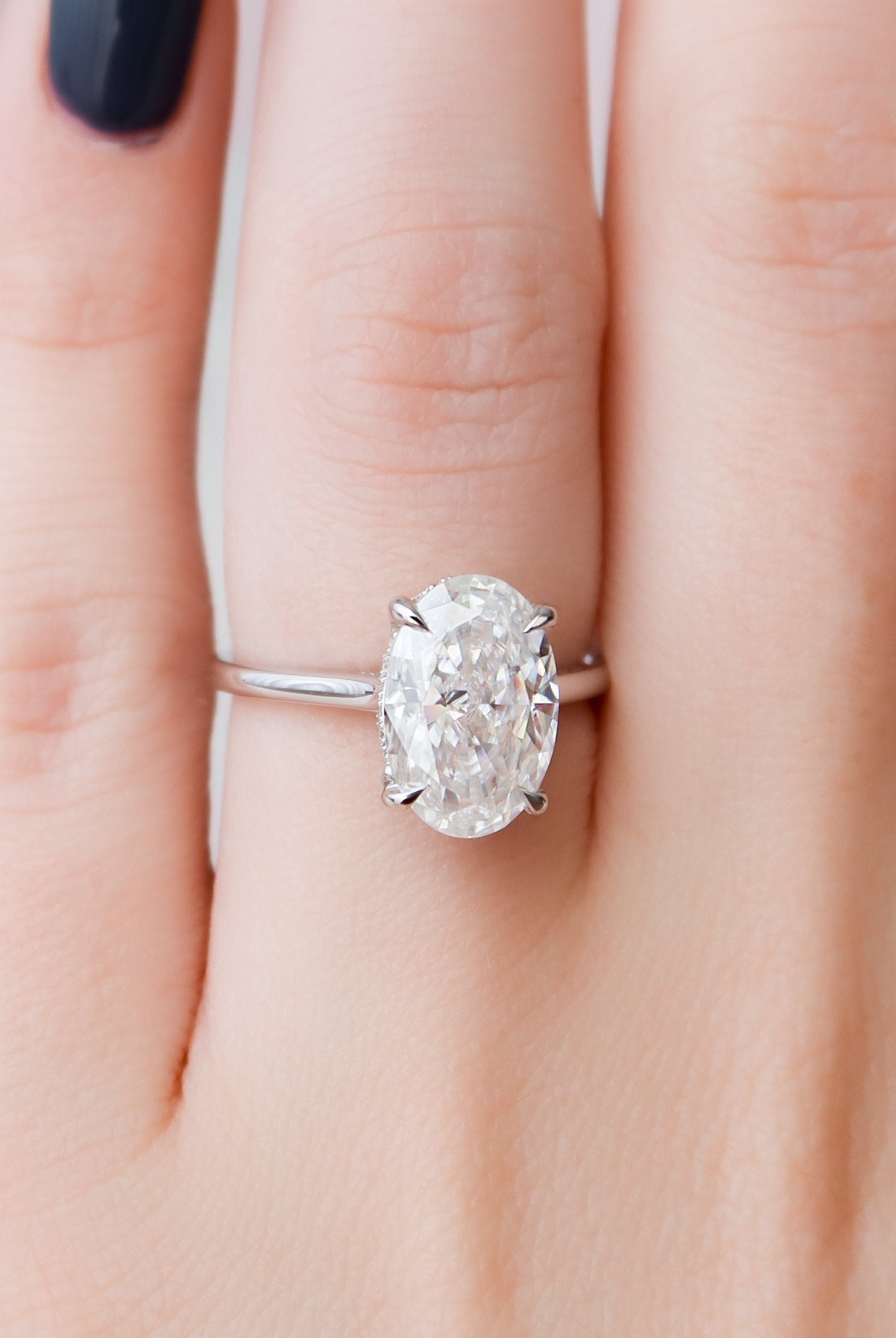 3.50CT Cathedral Set Oval Moissanite Diamond Hidden Halo Engagement Ring