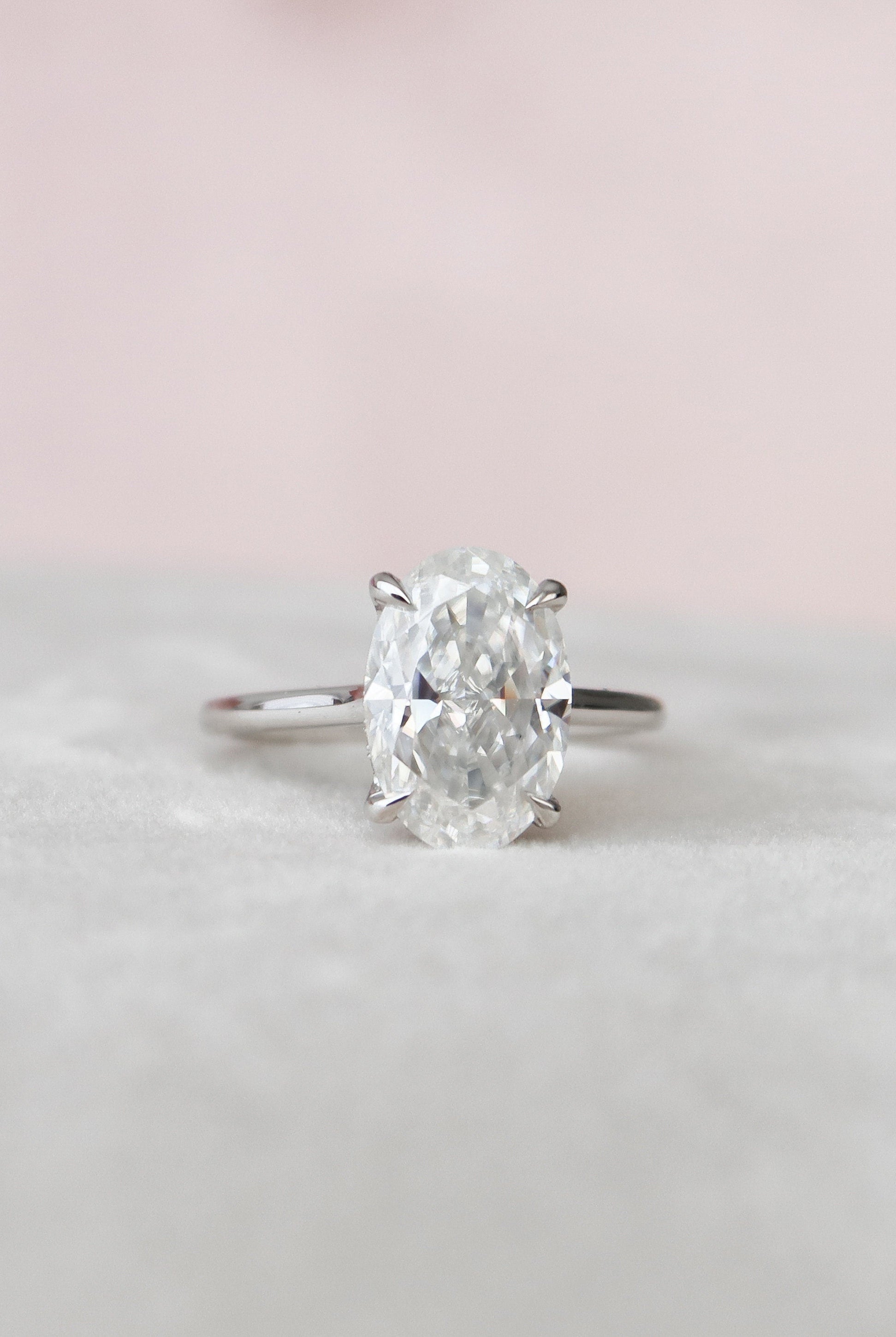 3.50CT Cathedral Set Oval Moissanite Diamond Hidden Halo Engagement Ring