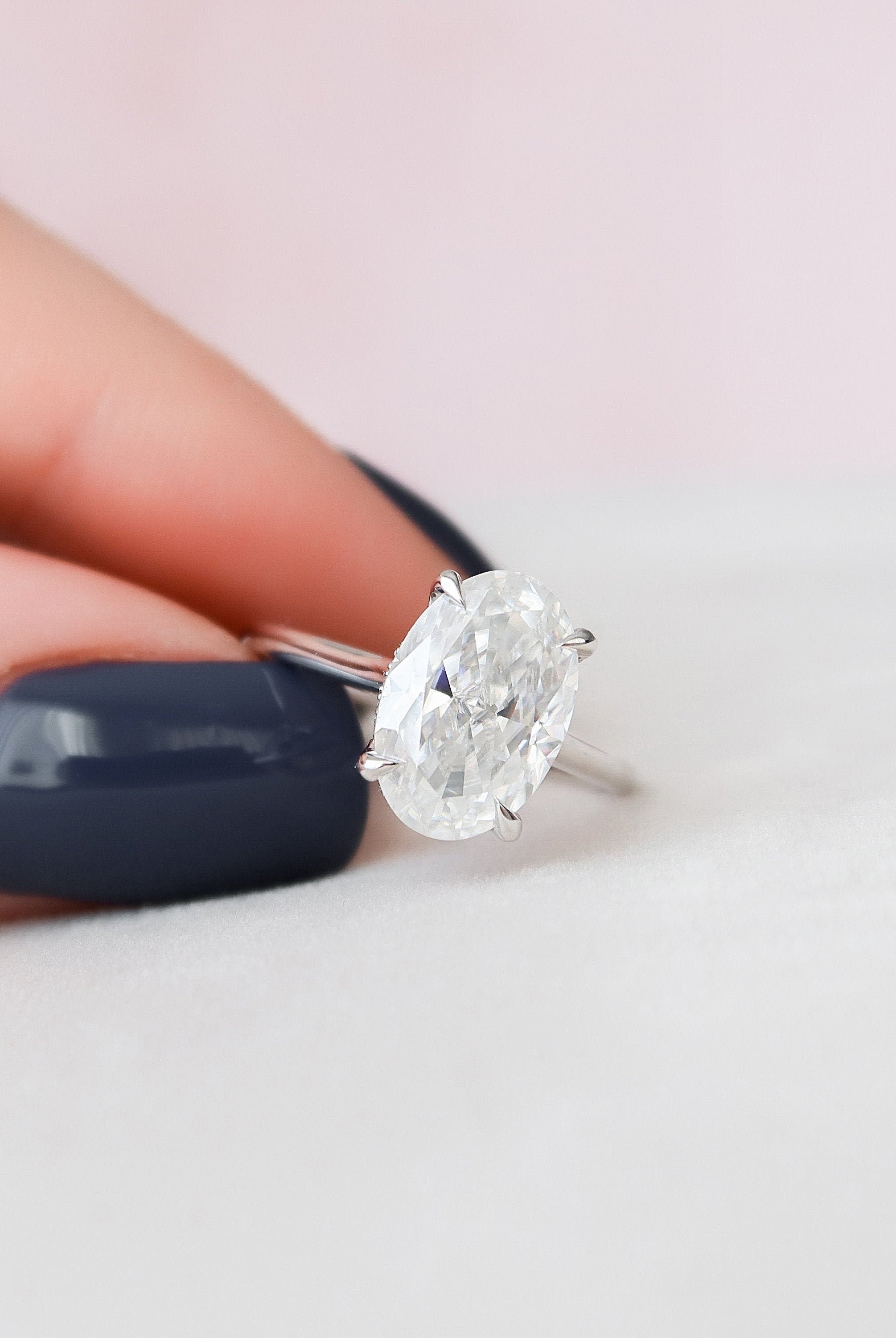 3.50CT Cathedral Set Oval Moissanite Diamond Hidden Halo Engagement Ring