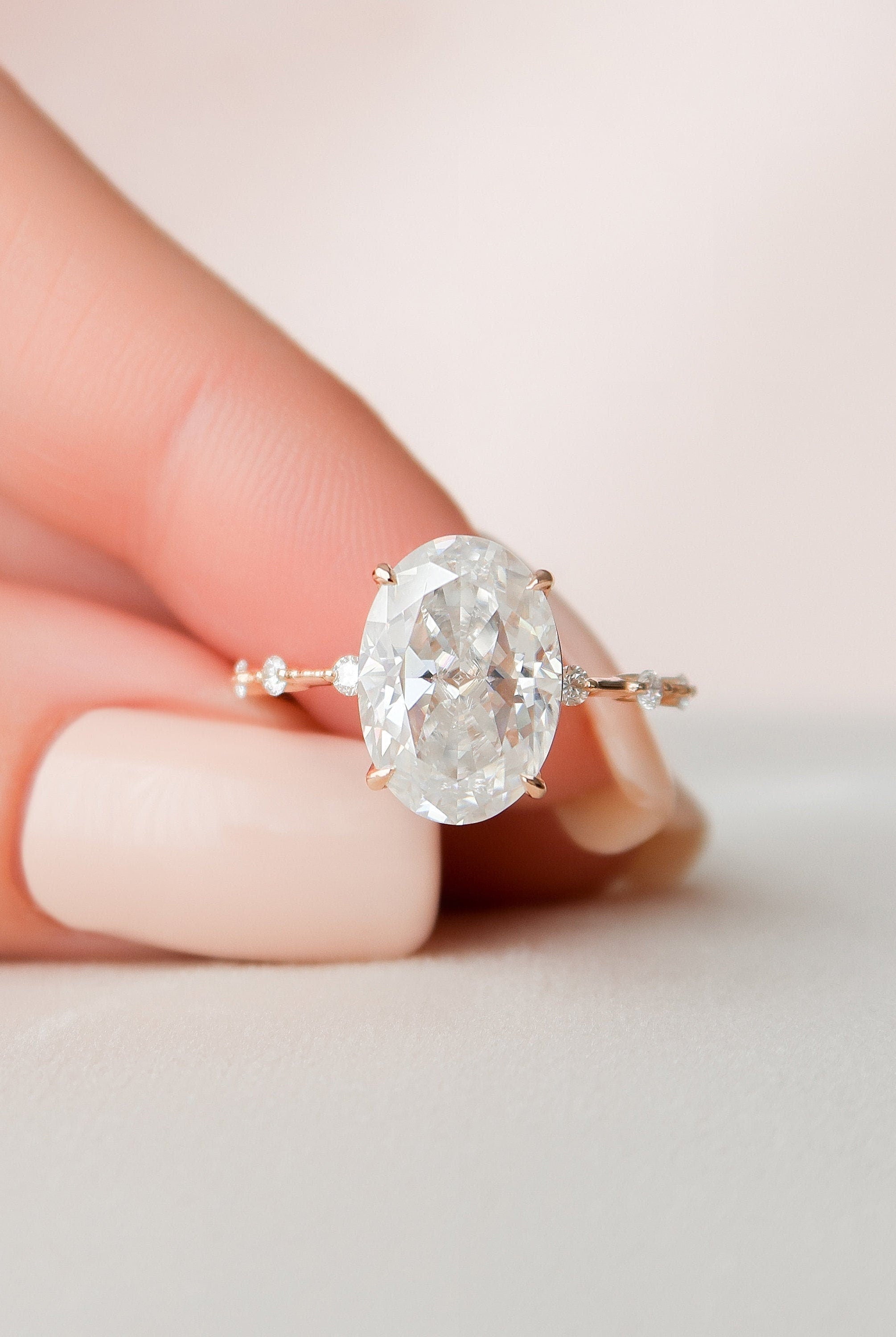 4.50CT Oval Petite Pave Moissanite Diamond Engagement Ring For Women
