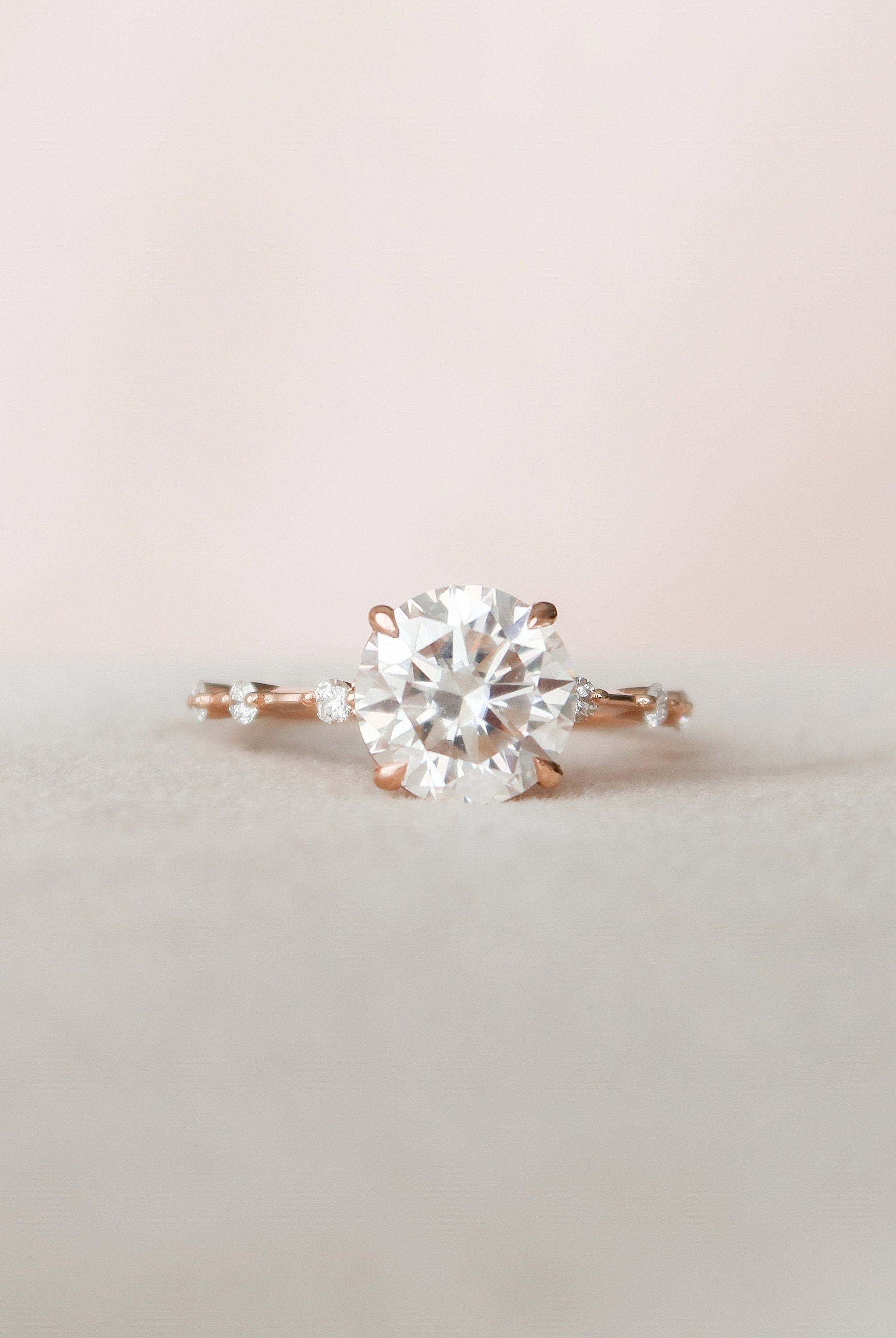 2.50CT Round Petite Pave Moissanite Diamond Four Prong Engagement Ring