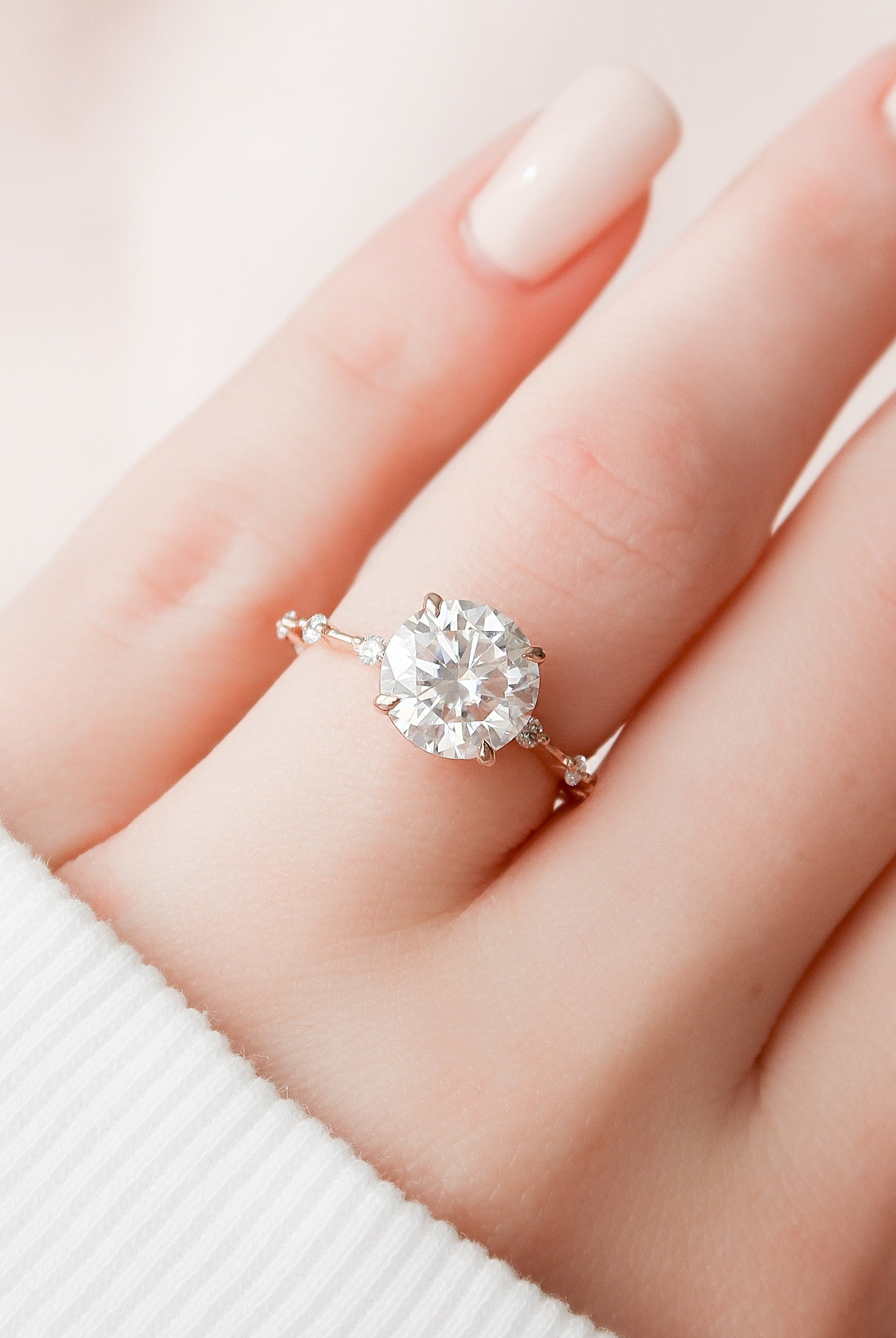 2.50CT Round Petite Pave Moissanite Diamond Four Prong Engagement Ring