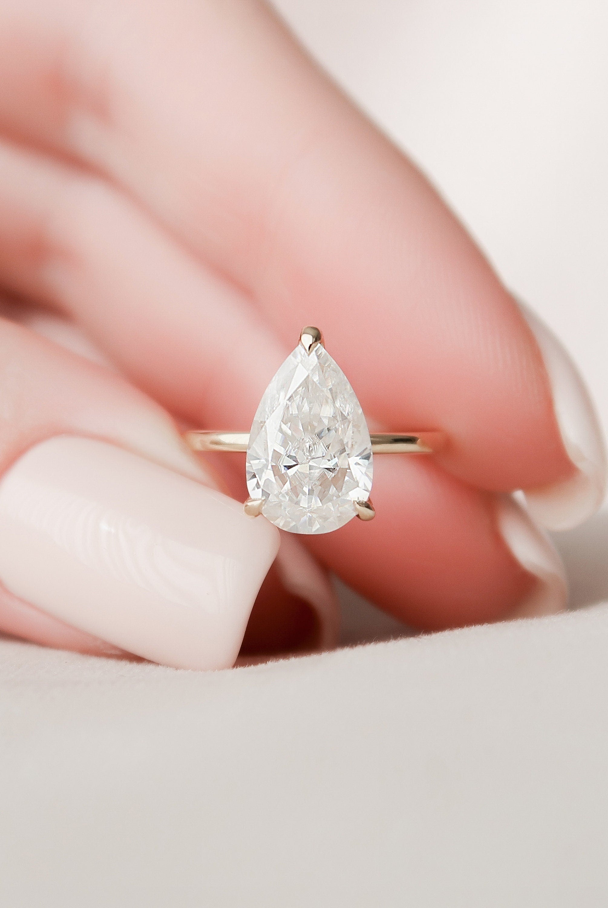 2.50CT Pear Three Prong Moissanite Diamond Hidden Halo Engagement Ring