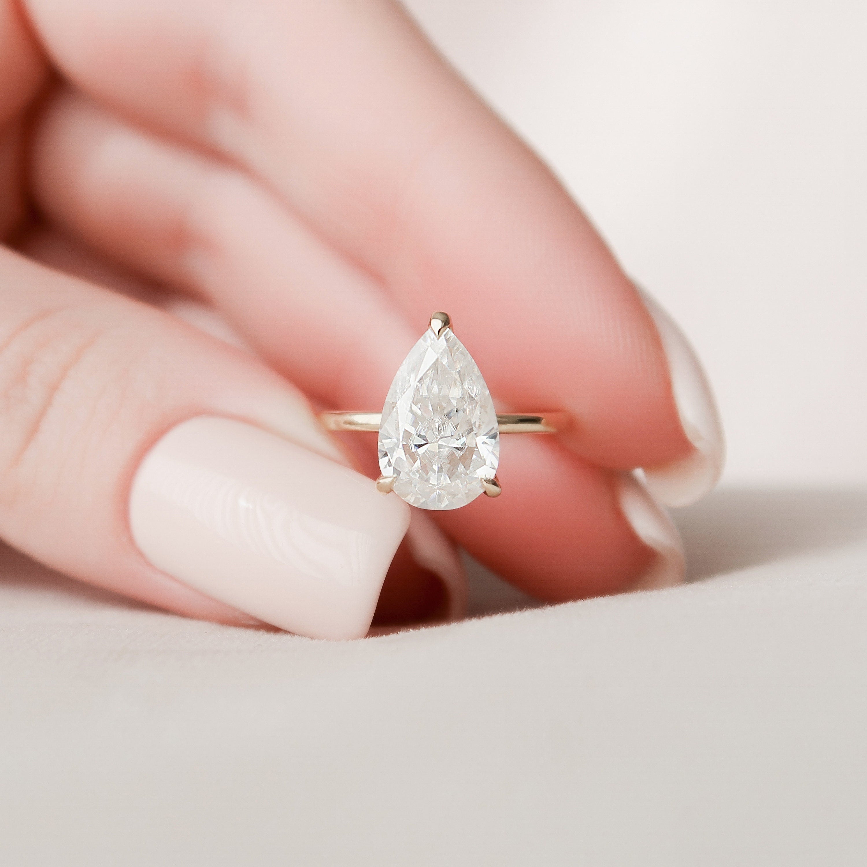 2.50CT Pear Three Prong Moissanite Diamond Hidden Halo Engagement Ring