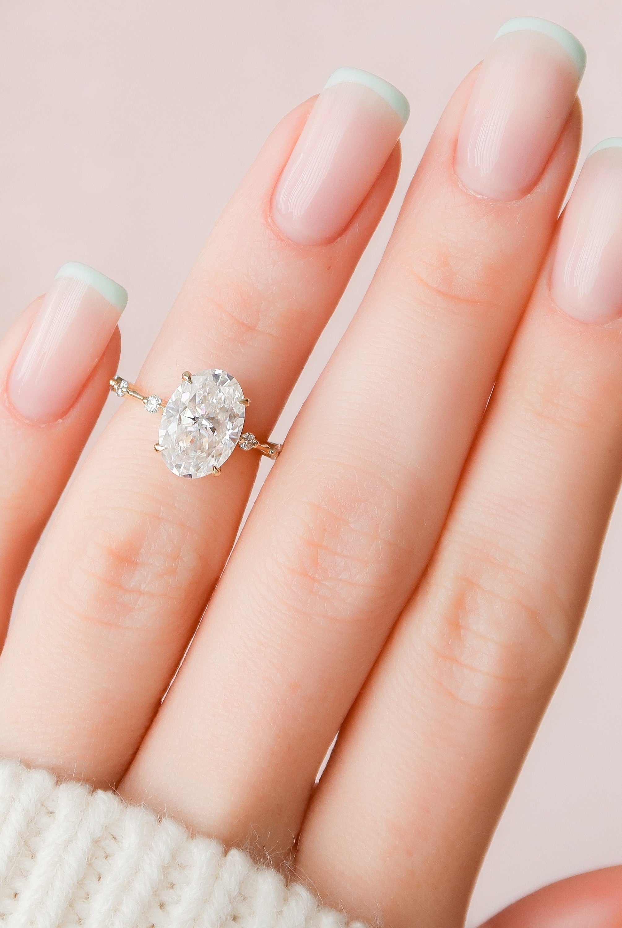 3.0CT Oval Petite Pave Moissanite Diamond Engagement Ring For Women