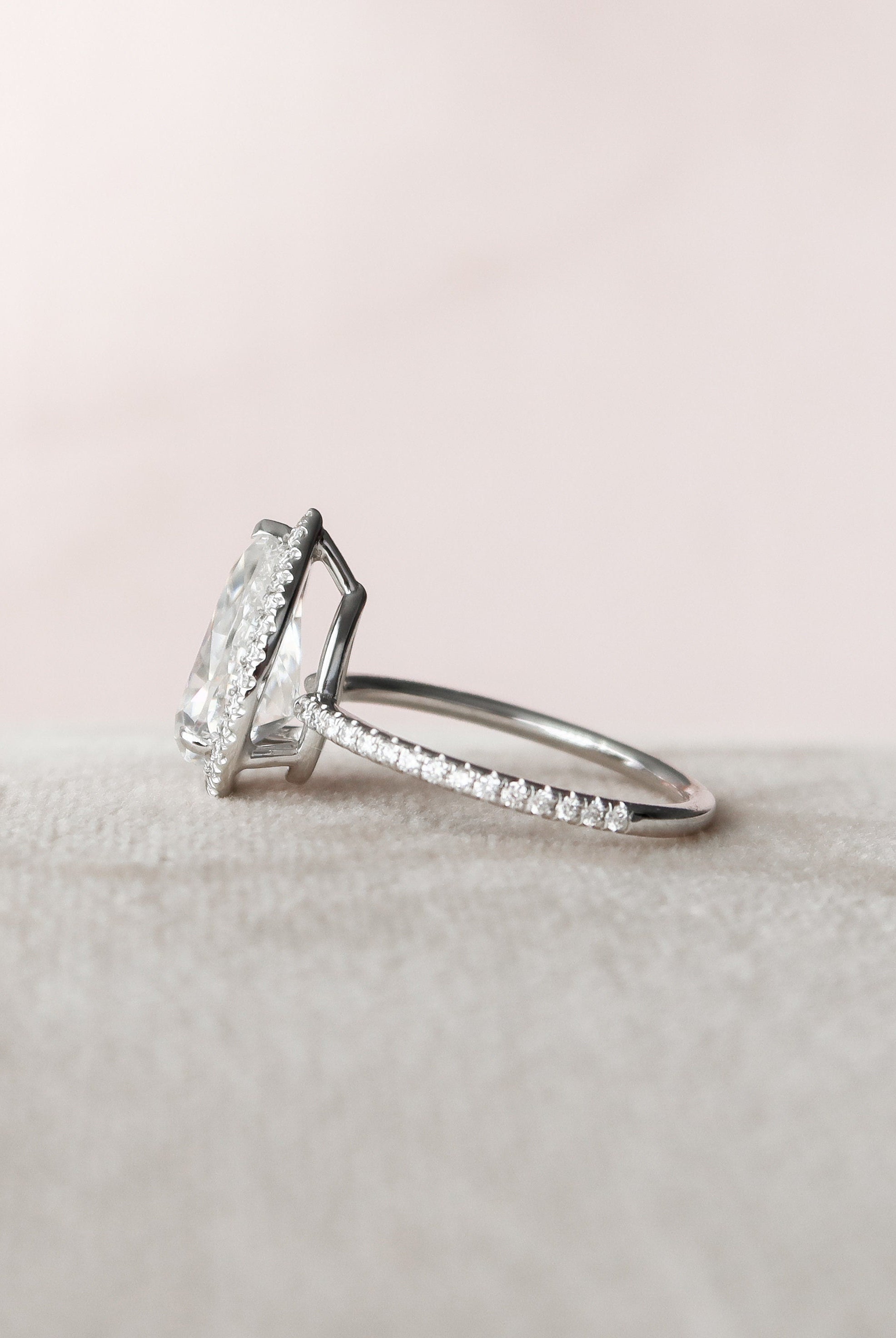2.50CT Pear Halo Moissanite Diamond Pave Engagement Ring In Solid Gold