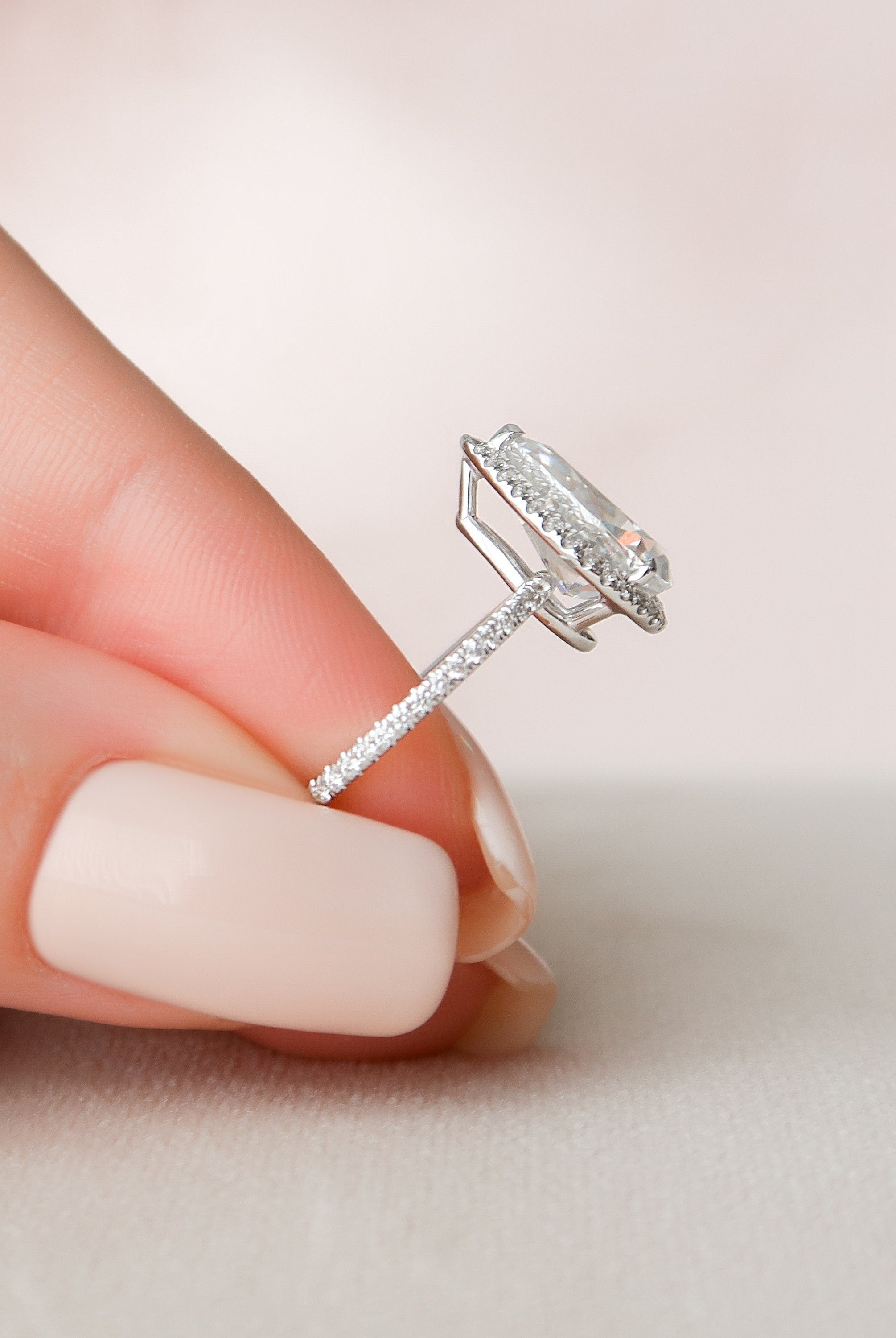 2.50CT Pear Halo Moissanite Diamond Pave Engagement Ring In Solid Gold