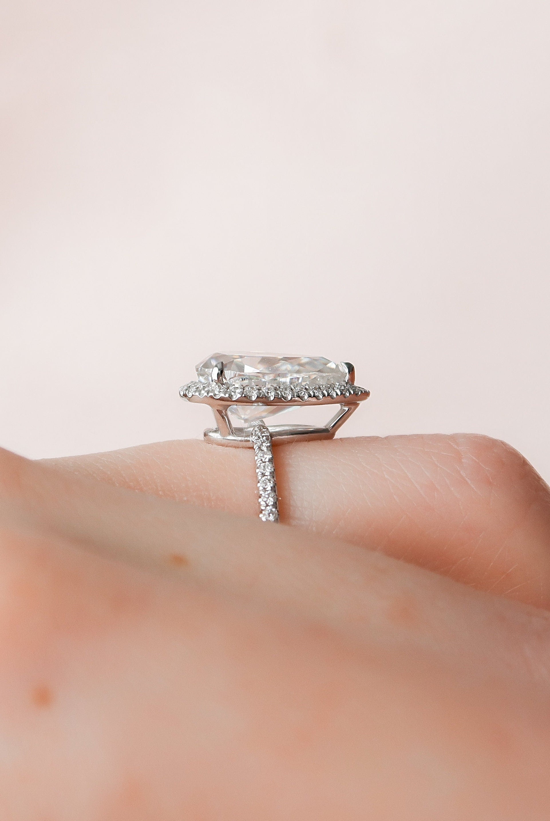 2.50CT Pear Halo Moissanite Diamond Pave Engagement Ring In Solid Gold
