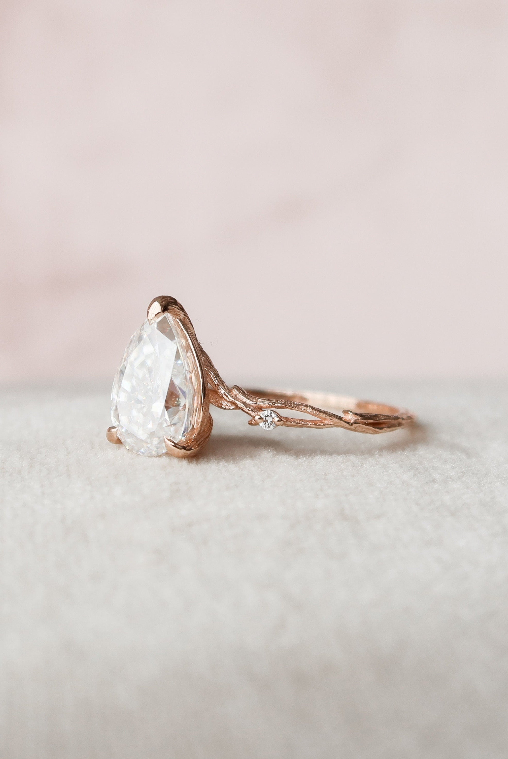 2.0CT Pear Twig Moissanite Diamond Engagement Ring In Solid Gold