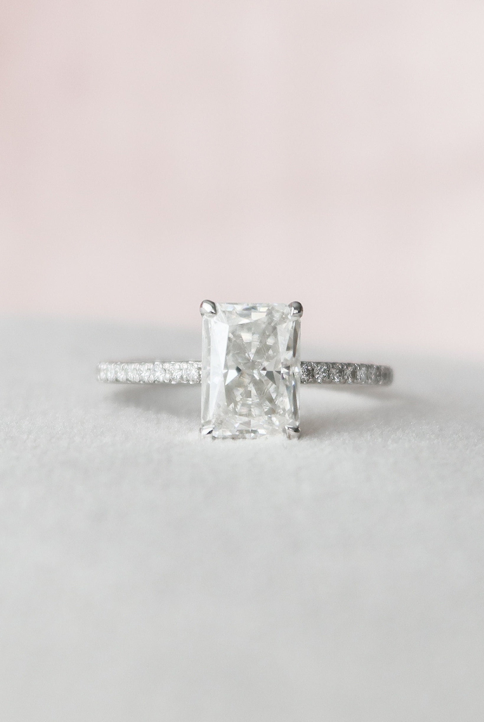 2.0CT Radiant Hidden Halo Moissanite Diamond Pave Engagement Ring In Solid Gold