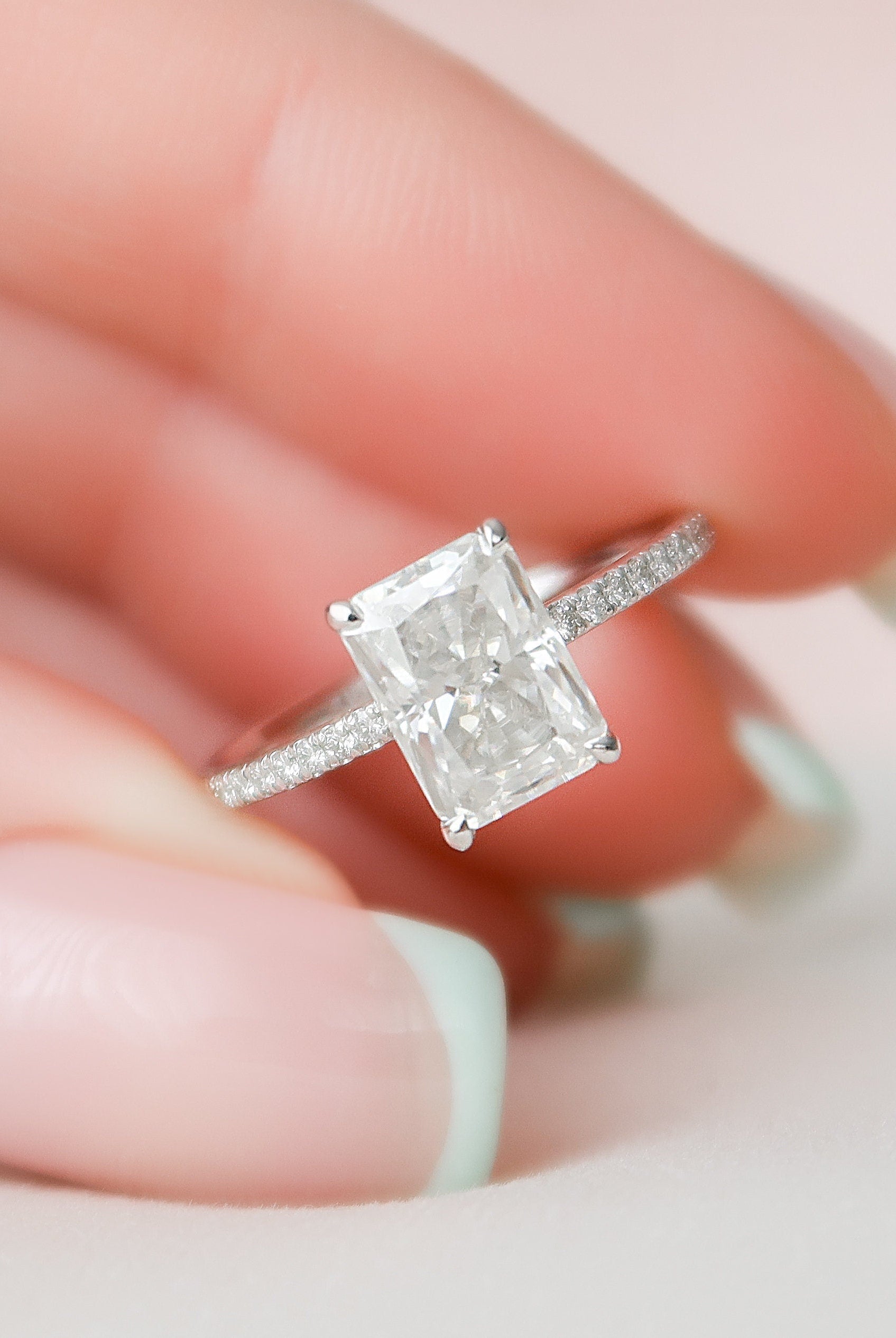 2.0CT Radiant Hidden Halo Moissanite Diamond Pave Engagement Ring In Solid Gold