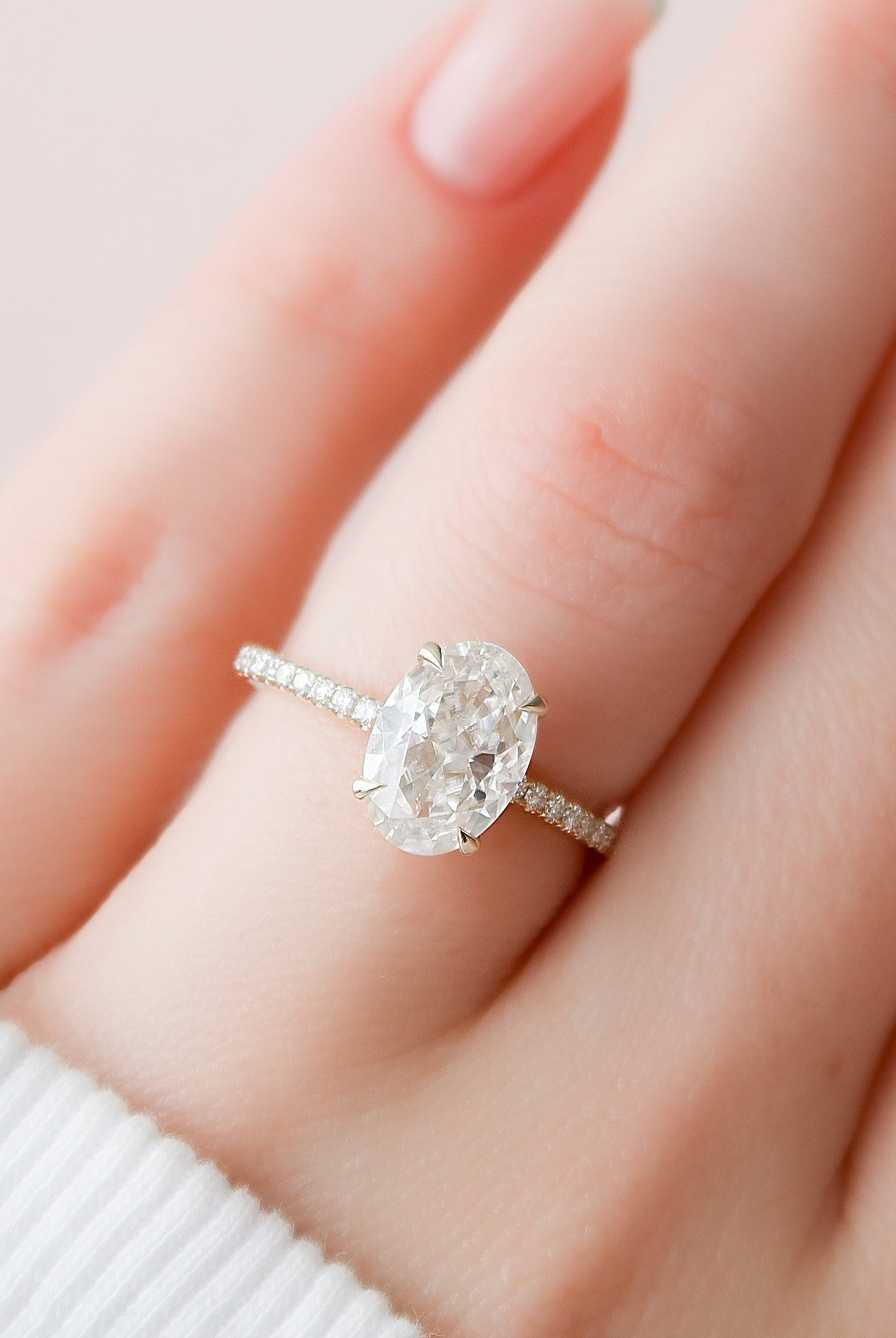 2.50CT Oval Four Prong Moissanite Diamond Hidden Halo Engagement Ring