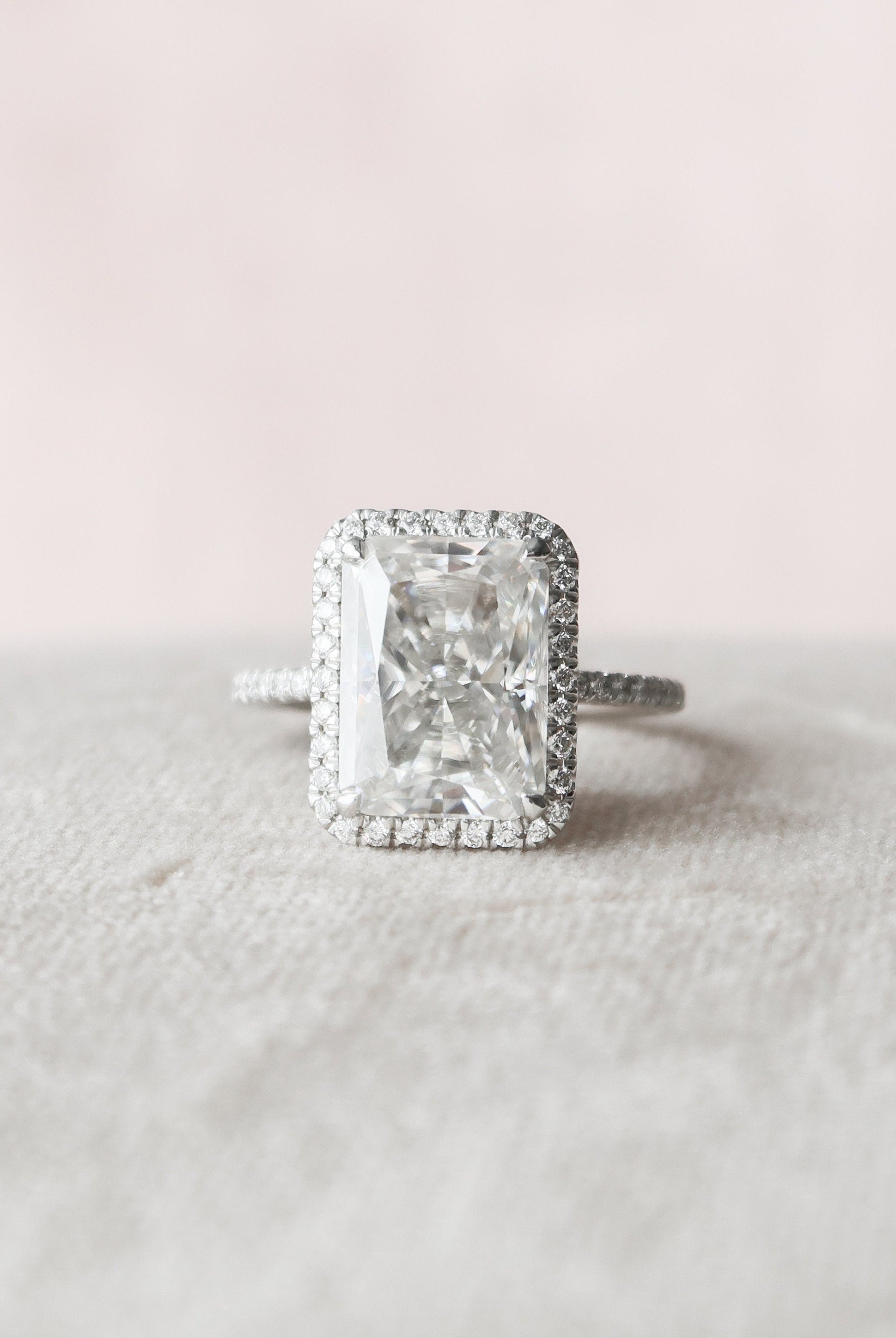 5.0CT Radiant Halo Moissanite Diamond Pave Engagement Ring In Solid Gold