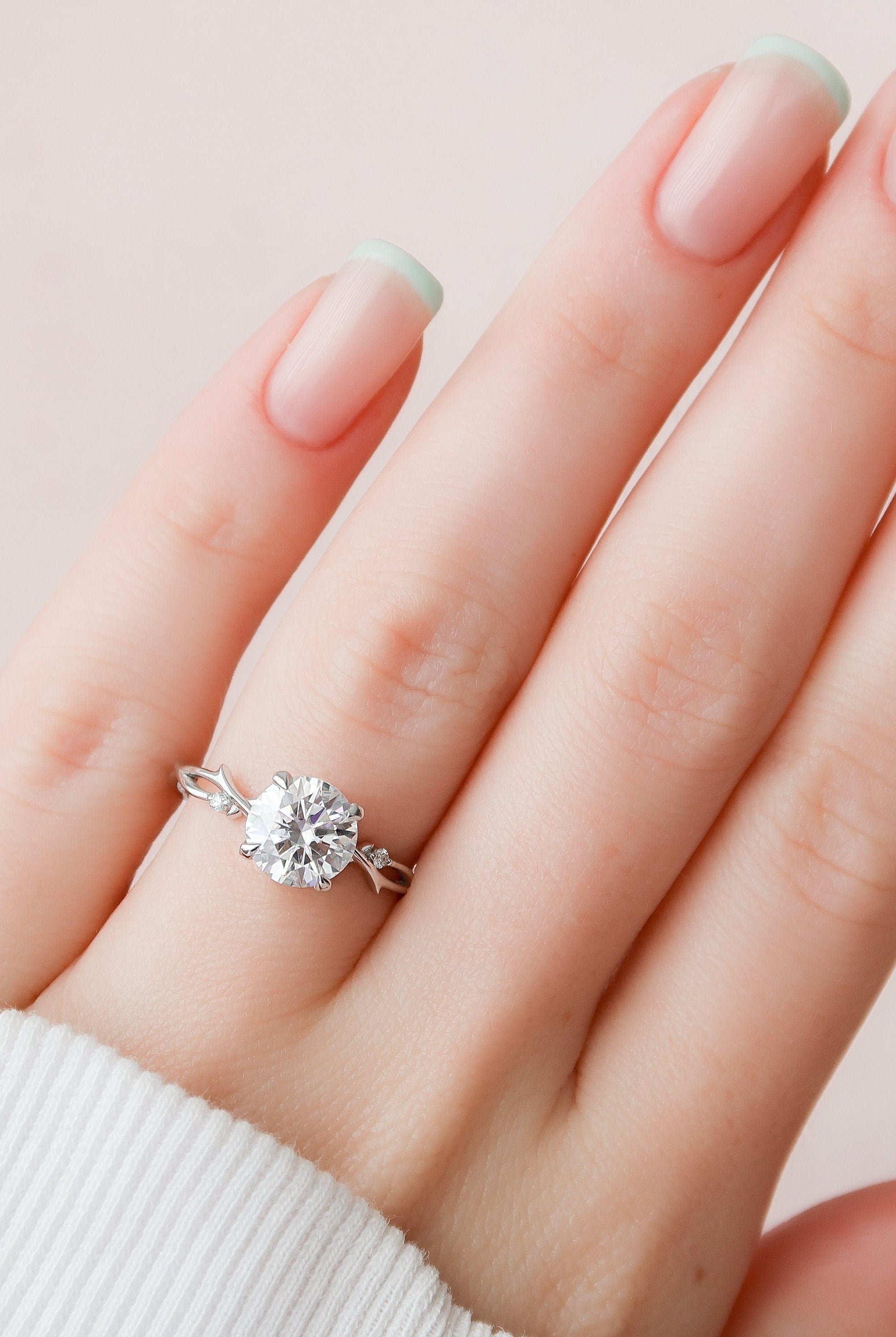 2.0CT Round Twig Moissanite Diamond Engagement Ring In Solid Gold