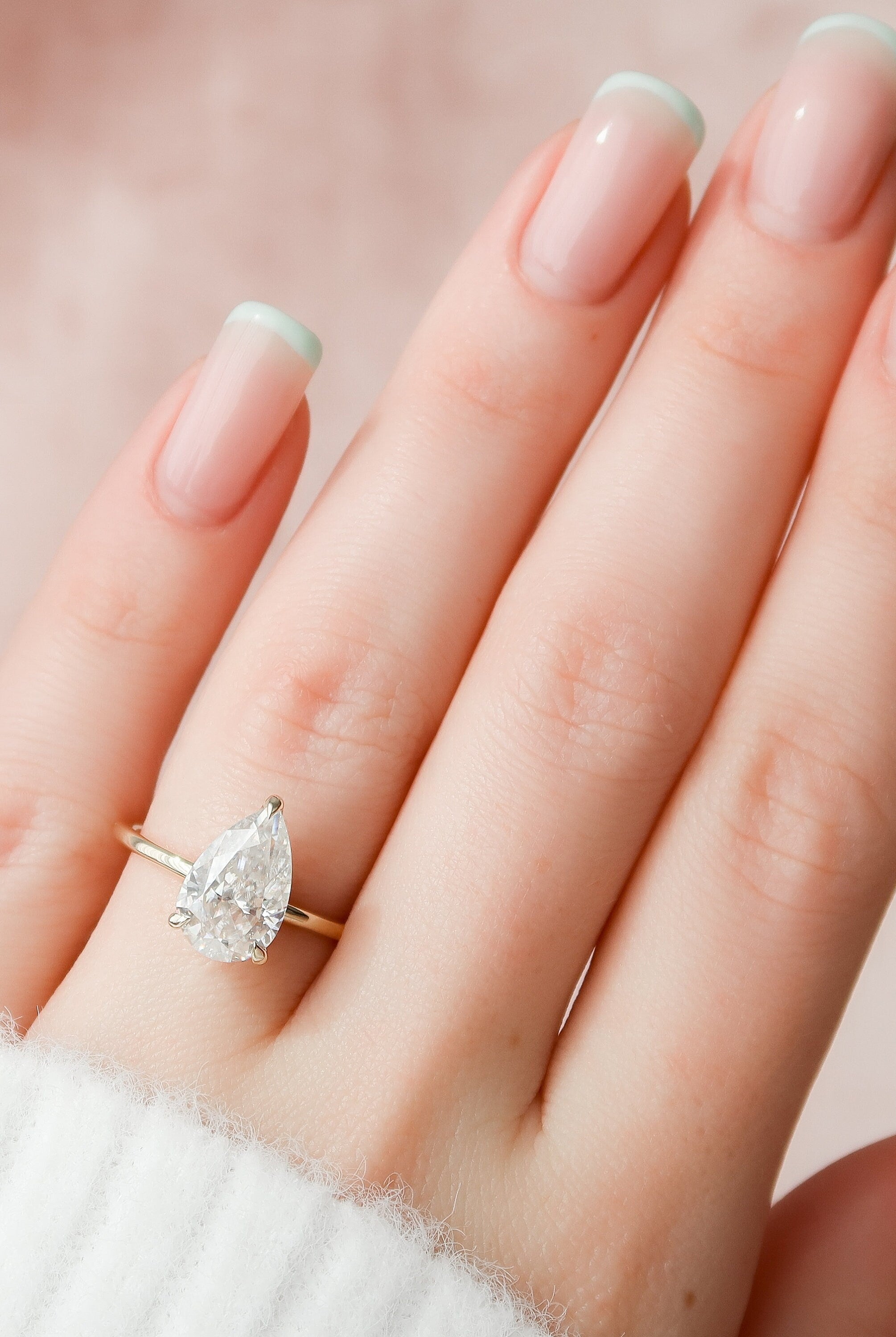 2.50CT Pear Three Prong Moissanite Diamond Hidden Halo Engagement Ring