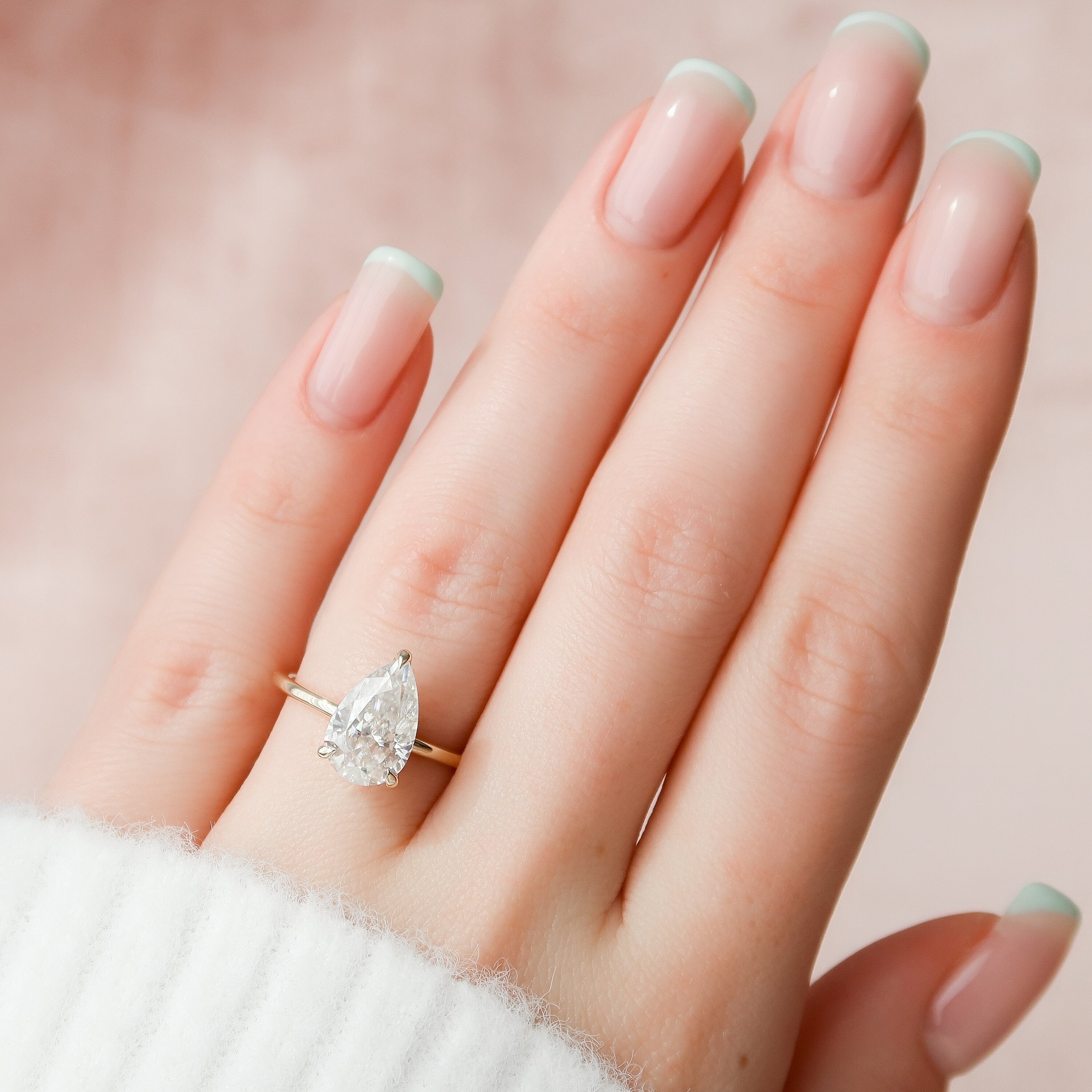 2.50CT Pear Three Prong Moissanite Diamond Hidden Halo Engagement Ring