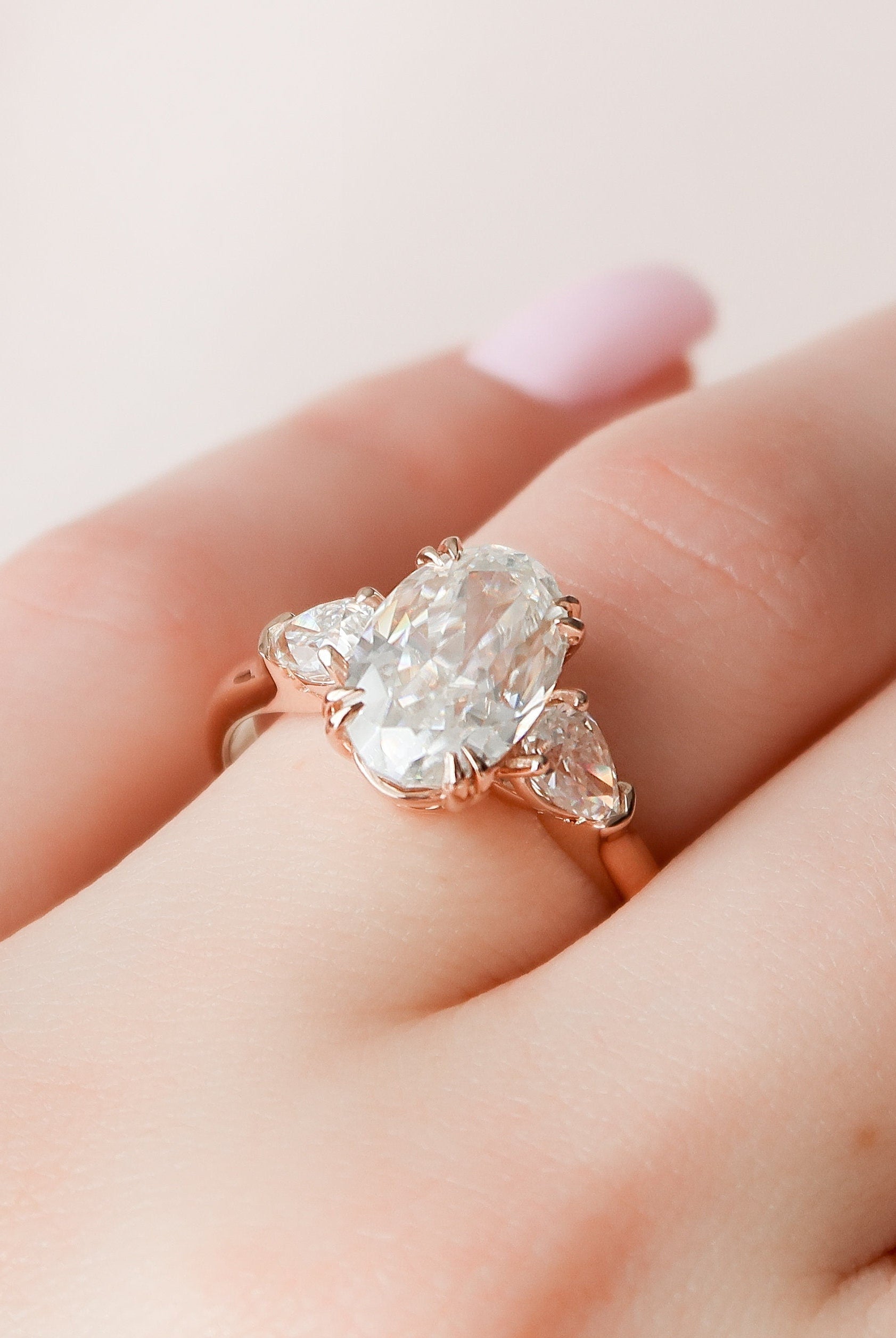 3.5CT Oval Three Stone Moissanite Diamond Two Claw Prong Engagement Ring