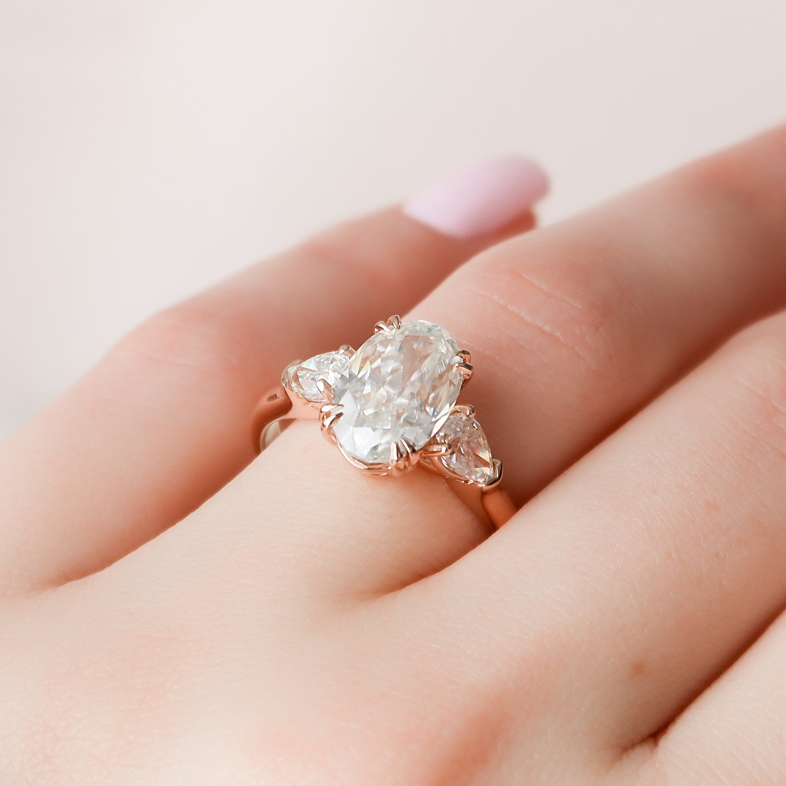 3.5CT Oval Three Stone Moissanite Diamond Two Claw Prong Engagement Ring