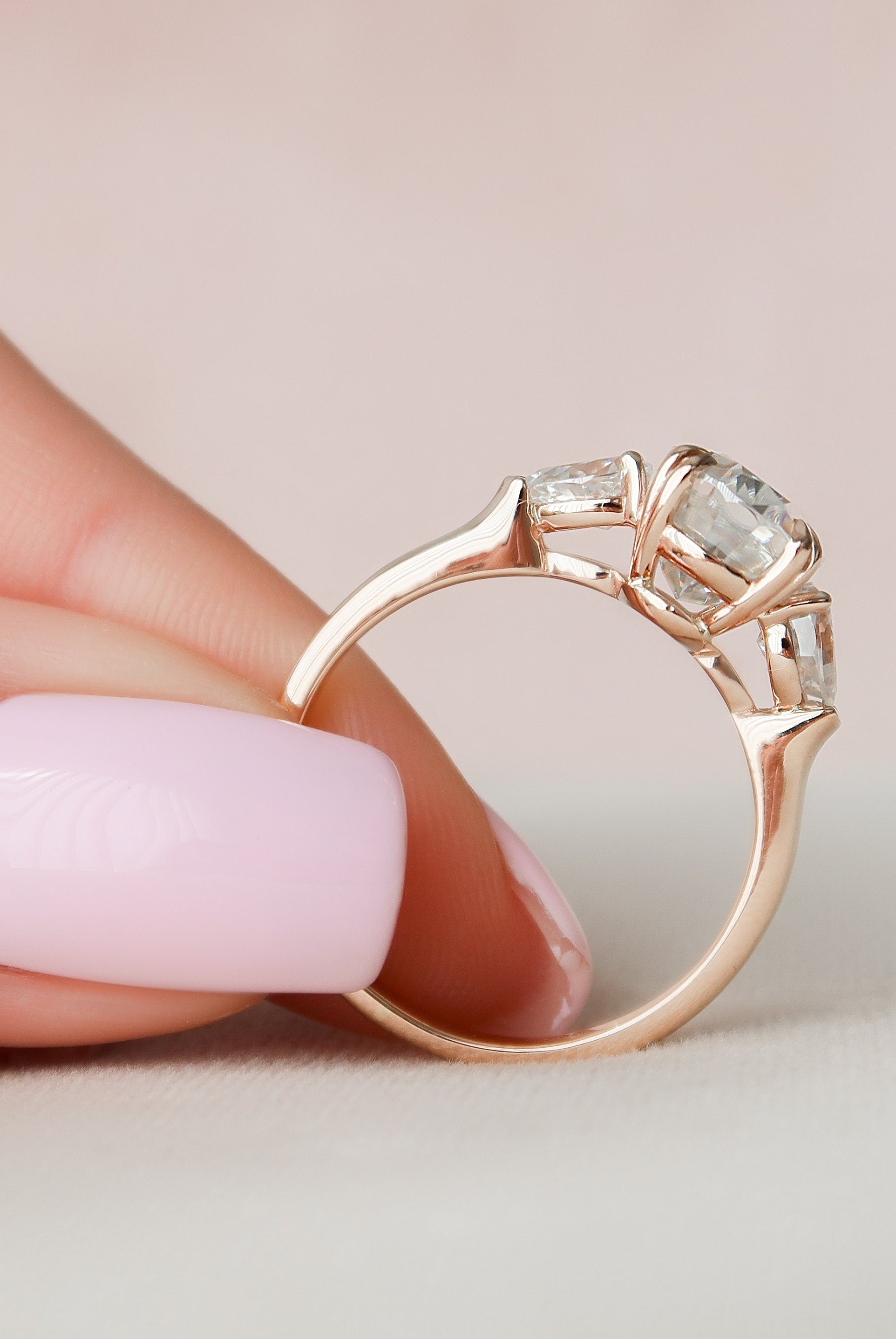 3.5CT Oval Three Stone Moissanite Diamond Two Claw Prong Engagement Ring