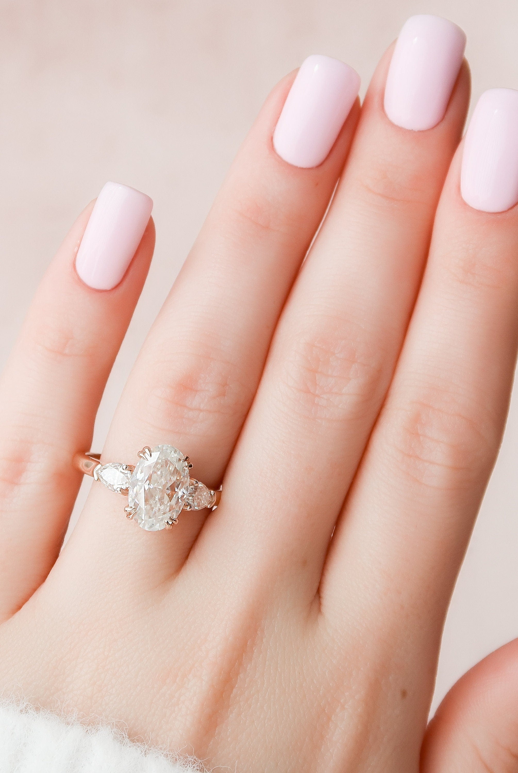 3.5CT Oval Three Stone Moissanite Diamond Two Claw Prong Engagement Ring