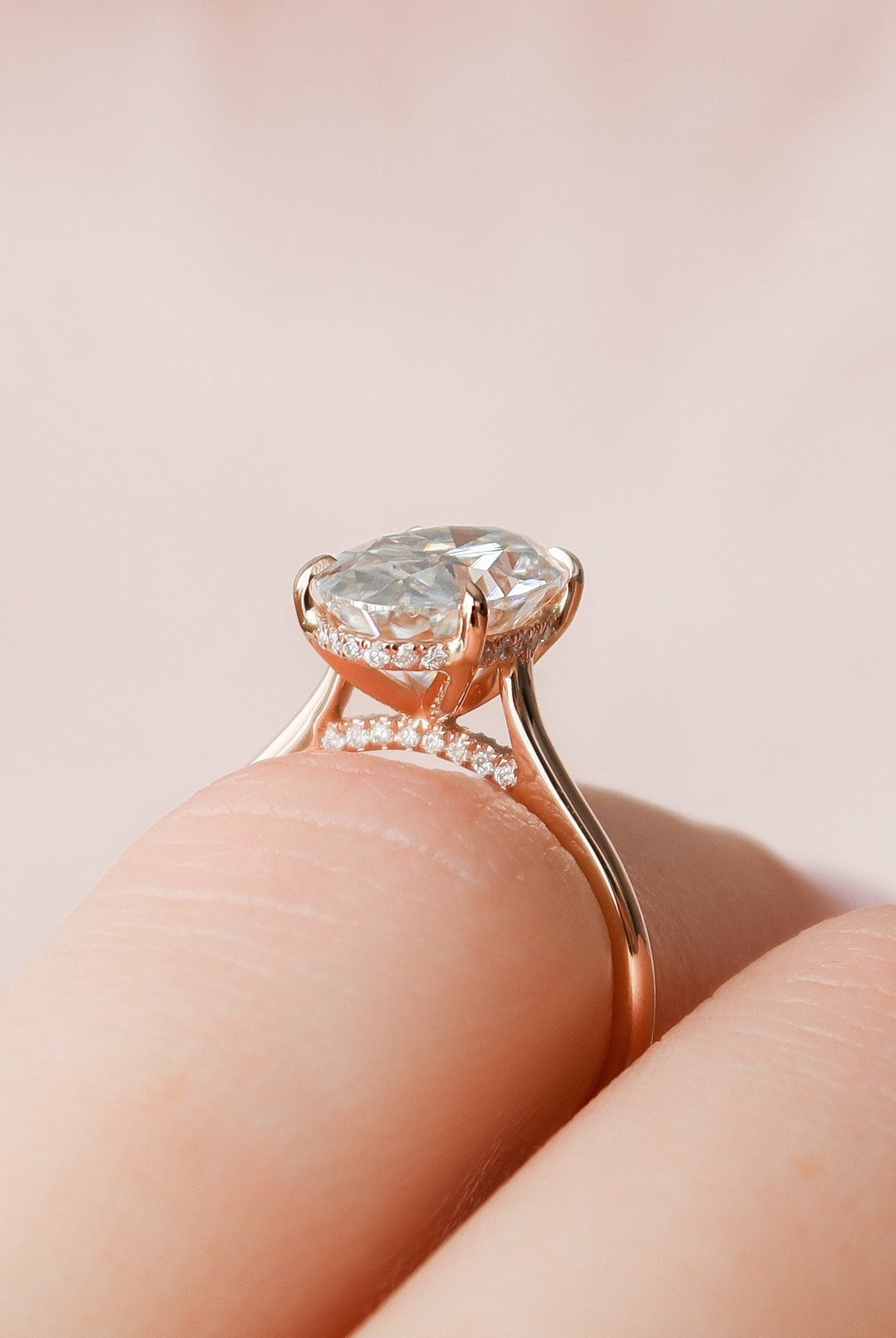 3.50CT Cathedral Set Oval Moissanite Diamond Hidden Halo Engagement Ring