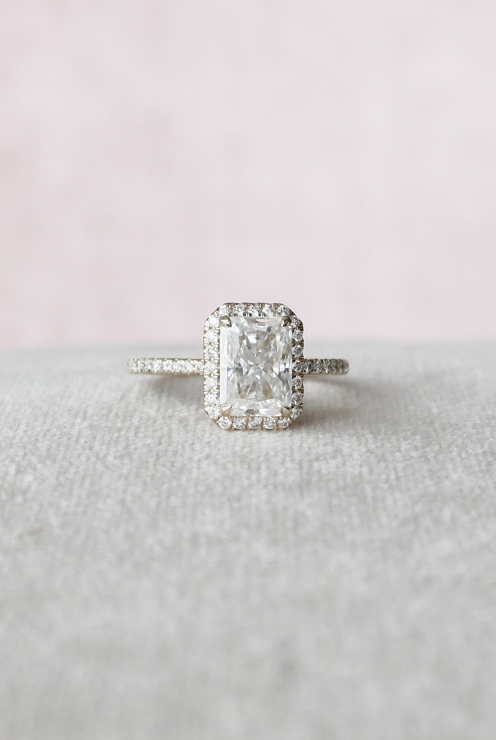 2.0CT Radiant Pave Moissanite Diamond Halo Engagement Ring