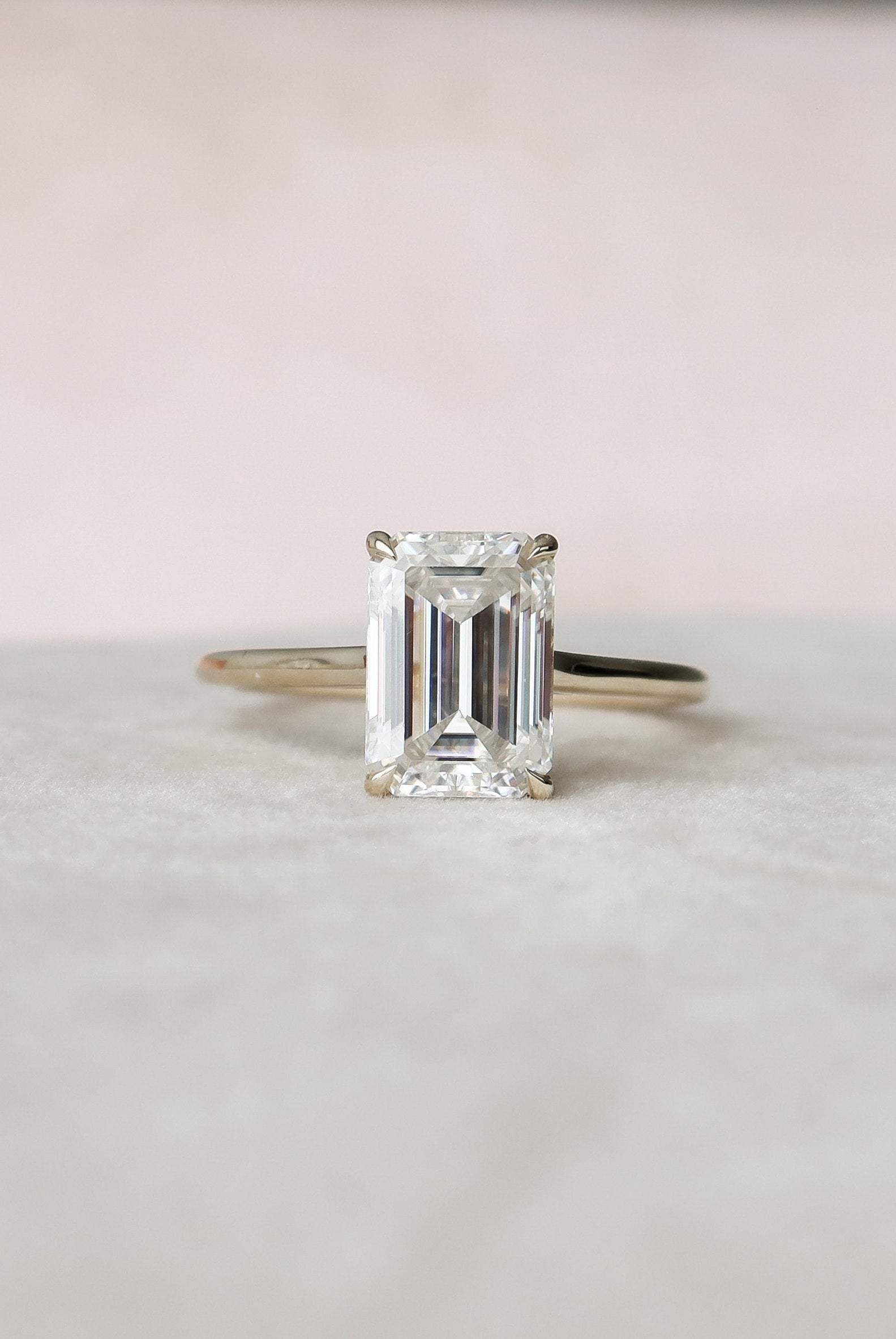 4.0CT Emerald Cut Hidden Halo Moissanite Diamond Engagement Ring